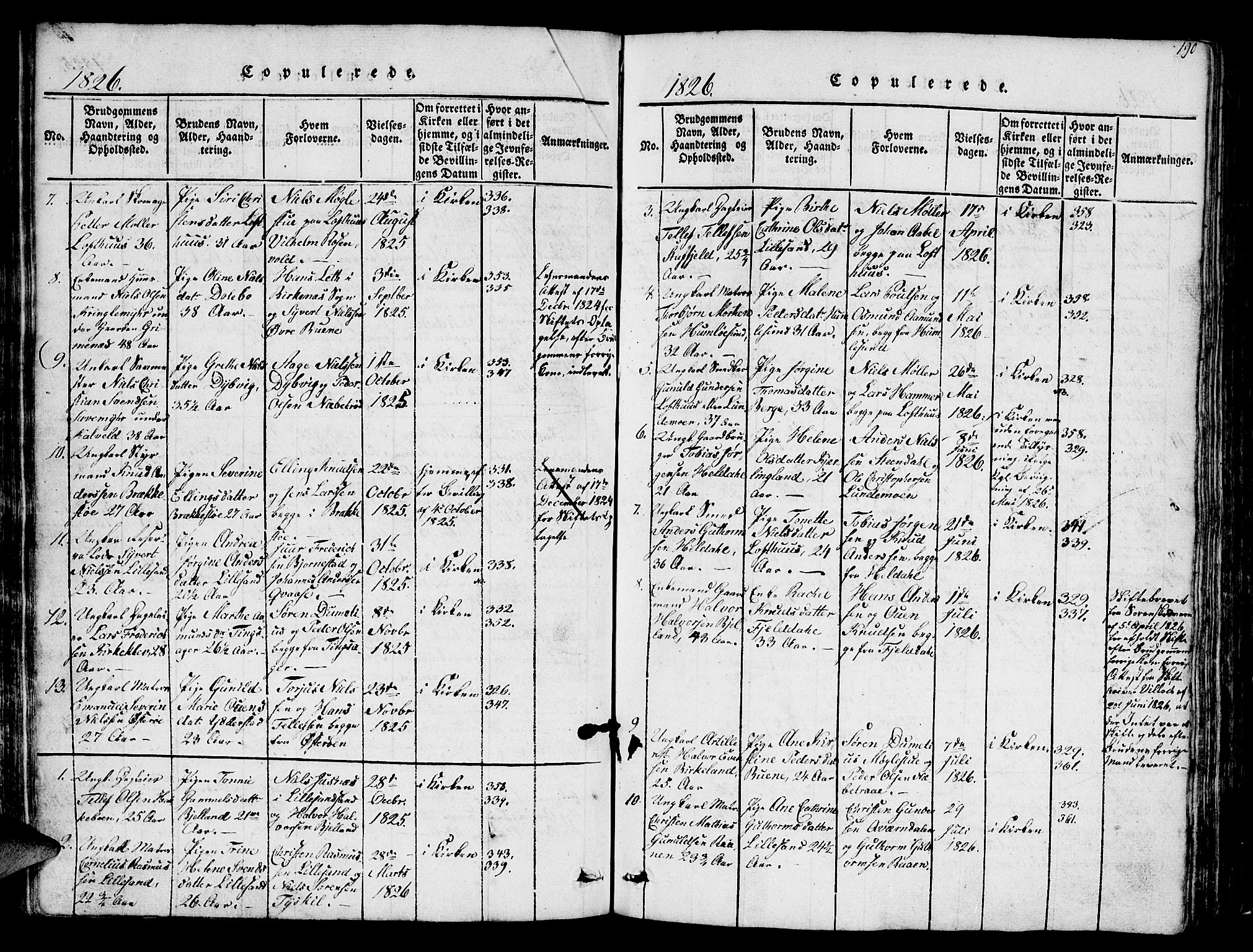 Vestre Moland sokneprestkontor, SAK/1111-0046/F/Fb/Fbb/L0001: Parish register (copy) no. B 1, 1816-1851, p. 190