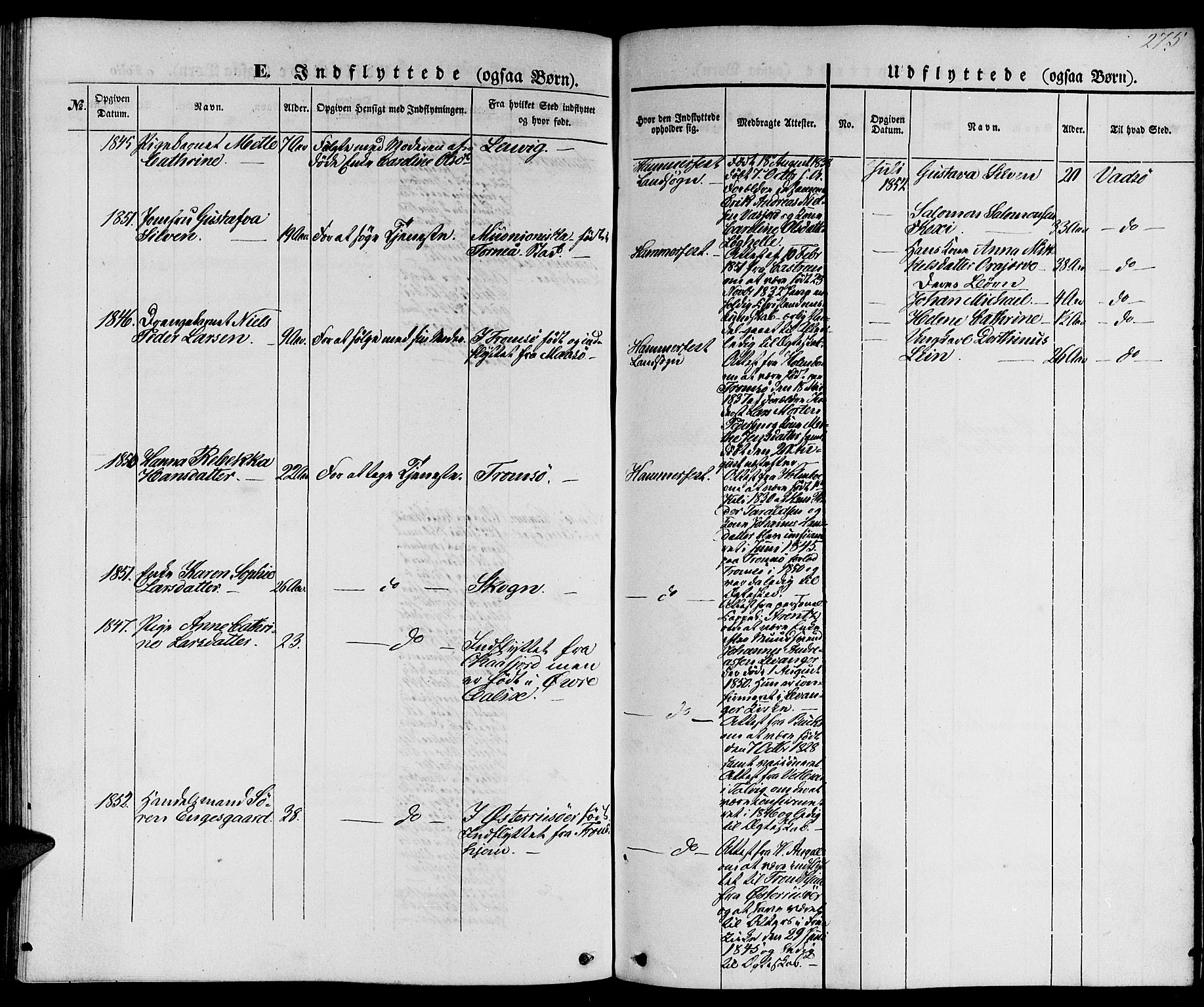 Hammerfest sokneprestkontor, SATØ/S-1347/H/Hb/L0002.klokk: Parish register (copy) no. 2, 1851-1861, p. 275