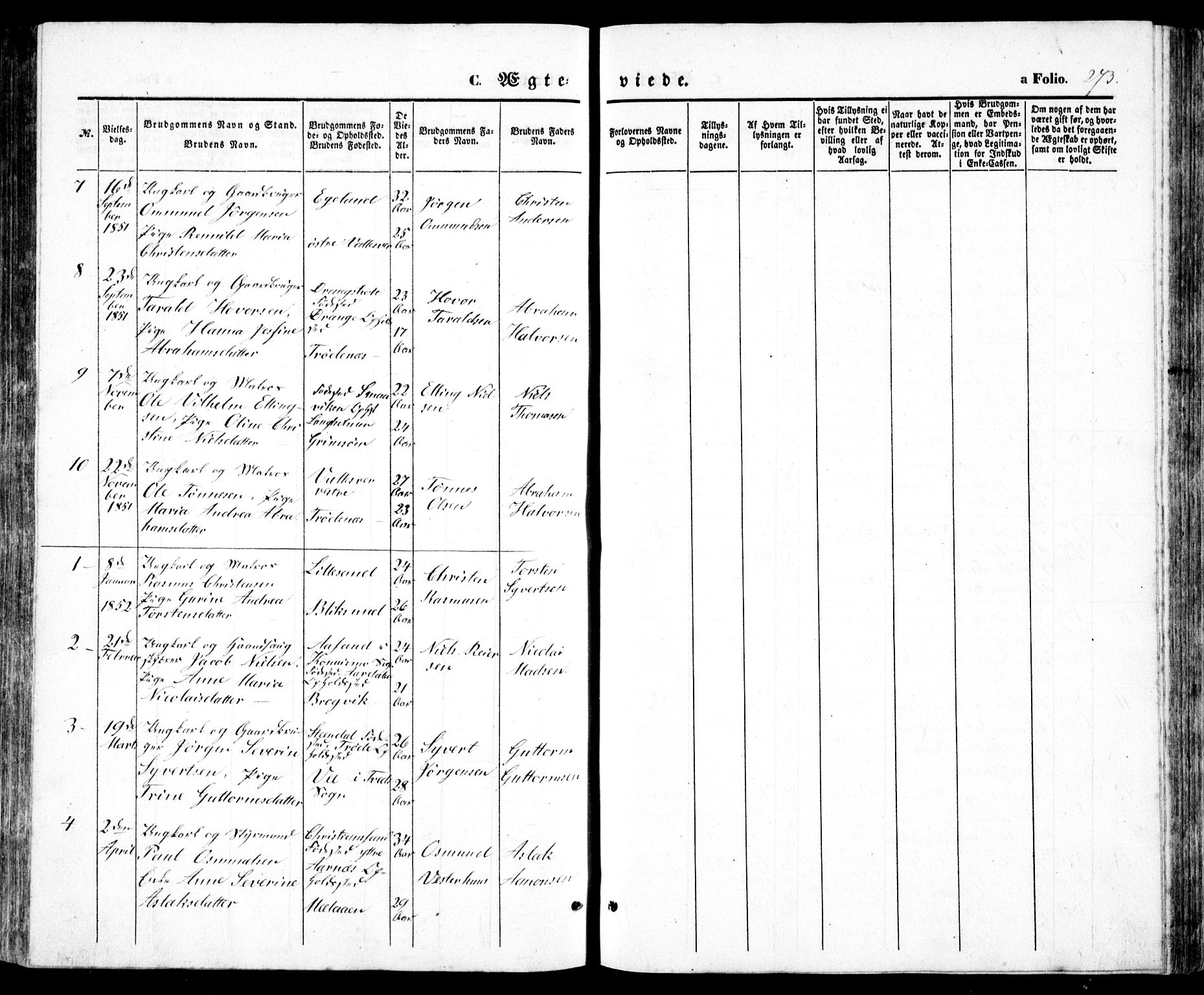 Høvåg sokneprestkontor, SAK/1111-0025/F/Fb/L0002: Parish register (copy) no. B 2, 1847-1869, p. 273