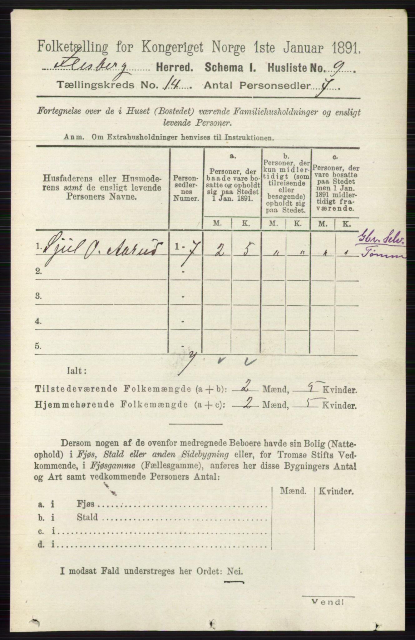 RA, 1891 census for 0631 Flesberg, 1891, p. 2415