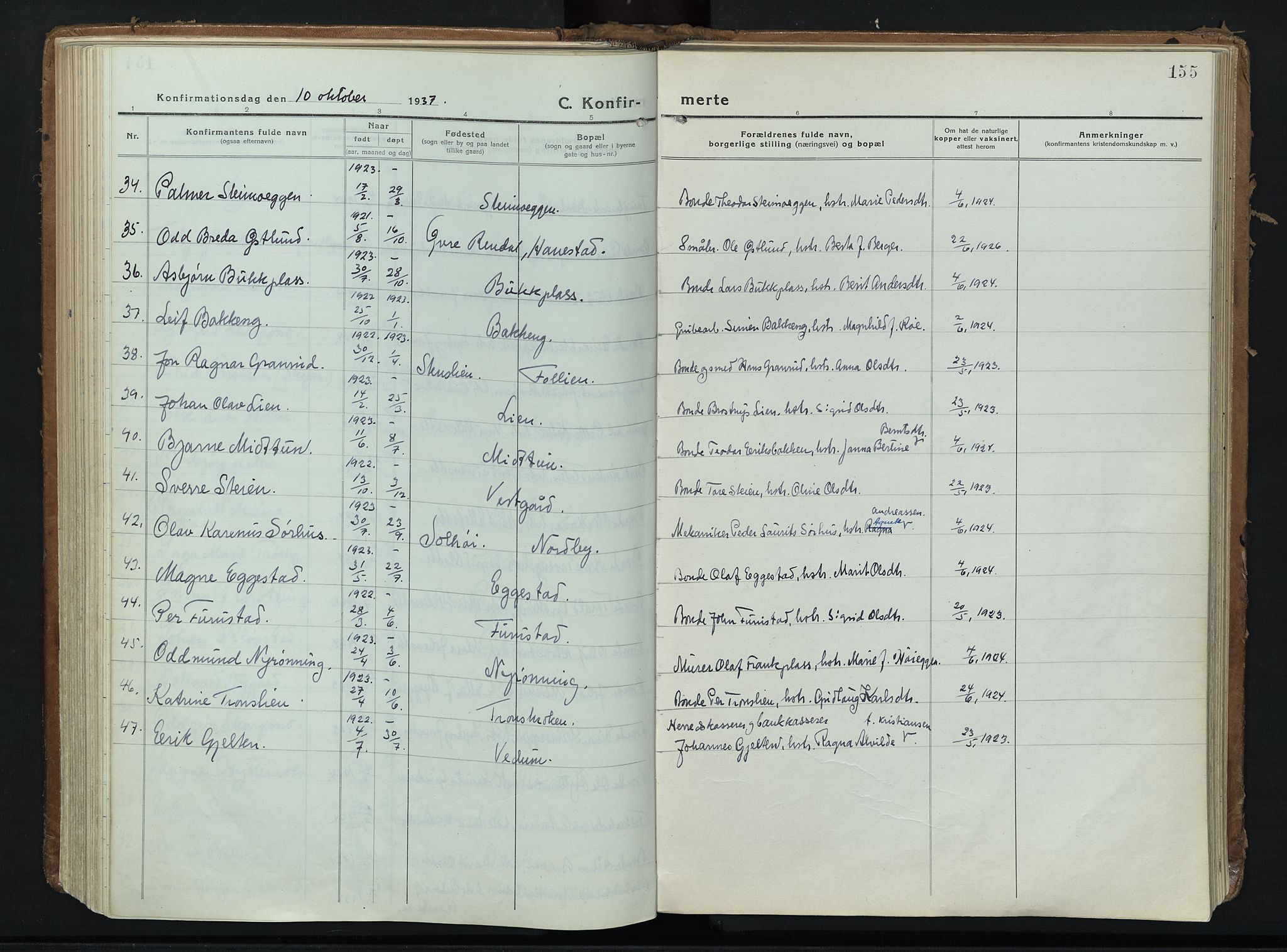 Alvdal prestekontor, SAH/PREST-060/H/Ha/Haa/L0006: Parish register (official) no. 6, 1920-1937, p. 155