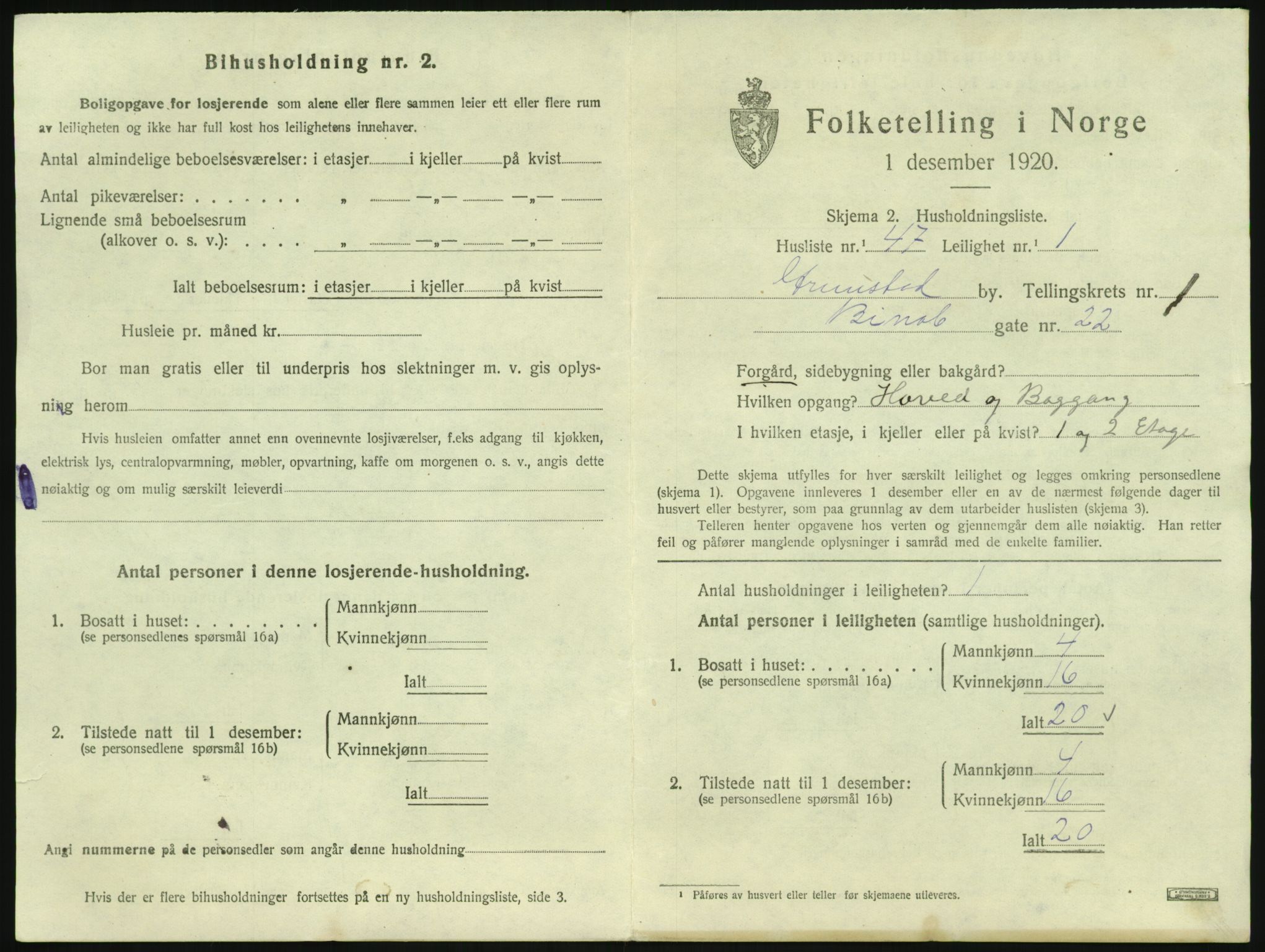 SAK, 1920 census for Grimstad, 1920, p. 1113