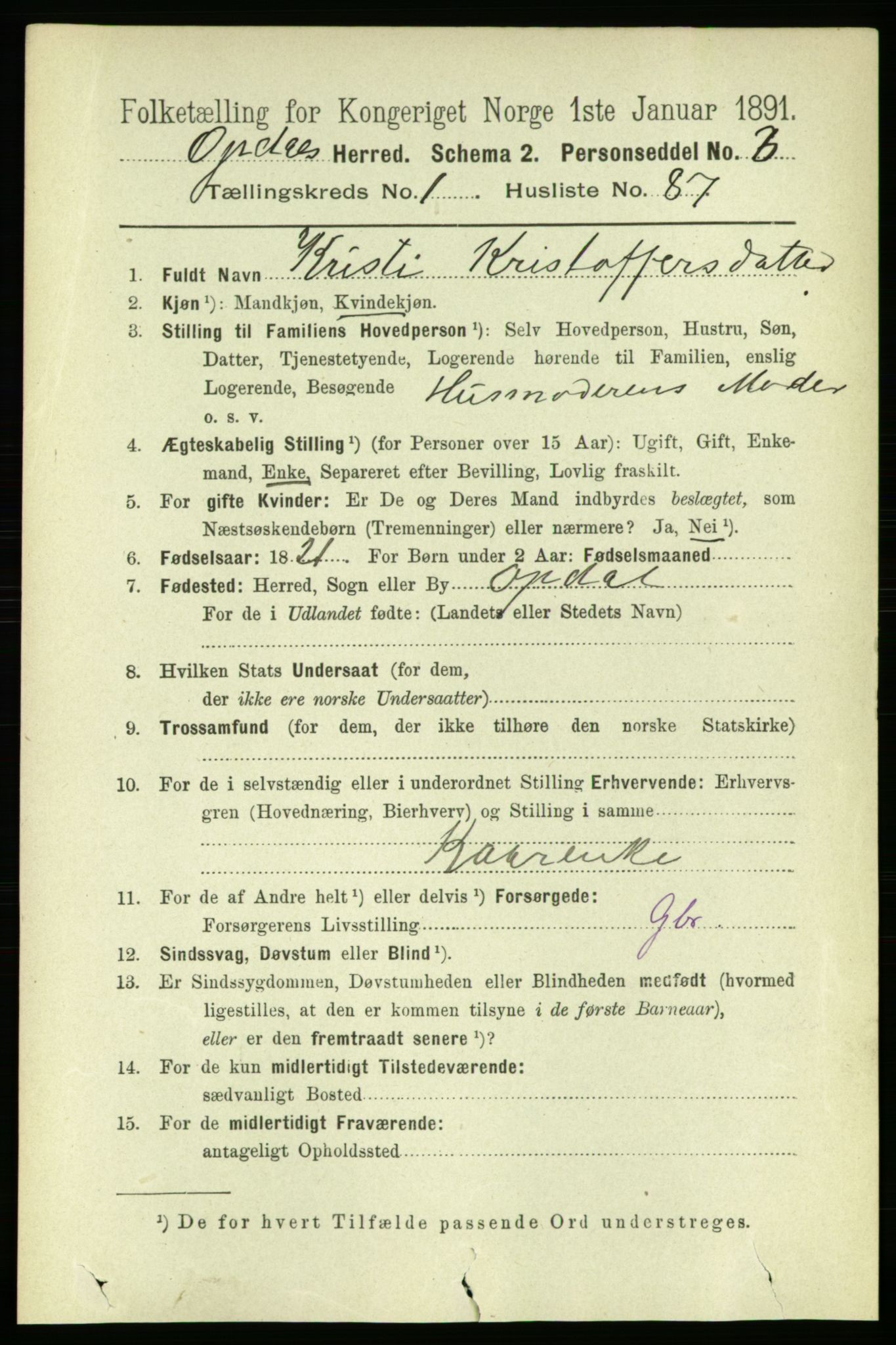 RA, 1891 census for 1634 Oppdal, 1891, p. 648