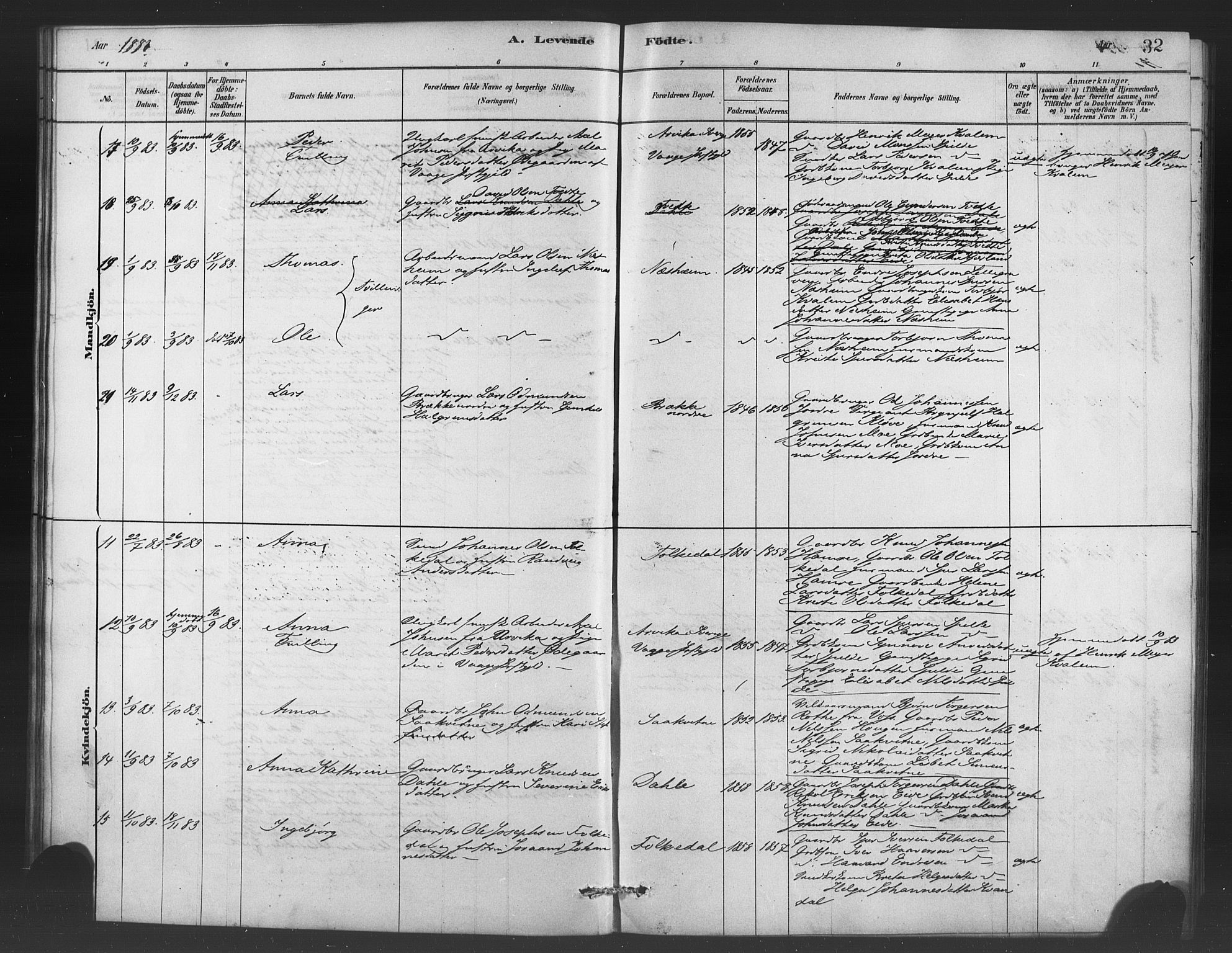 Ulvik sokneprestembete, SAB/A-78801/H/Haa: Parish register (official) no. C 1, 1878-1903, p. 32