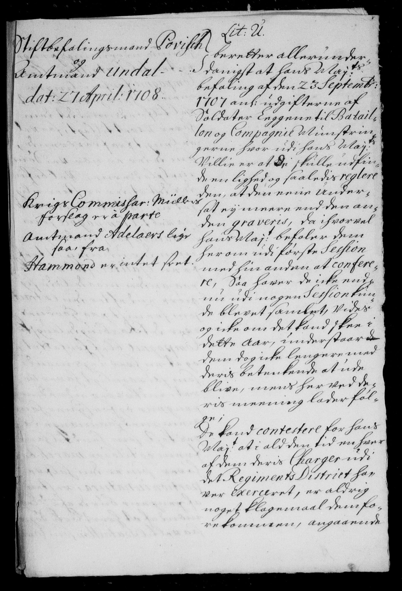 Danske Kanselli, Skapsaker, AV/RA-EA-4061/F/L0015: Skap 8, pakke 165B-165C, litra U, 1705-1710, p. 416