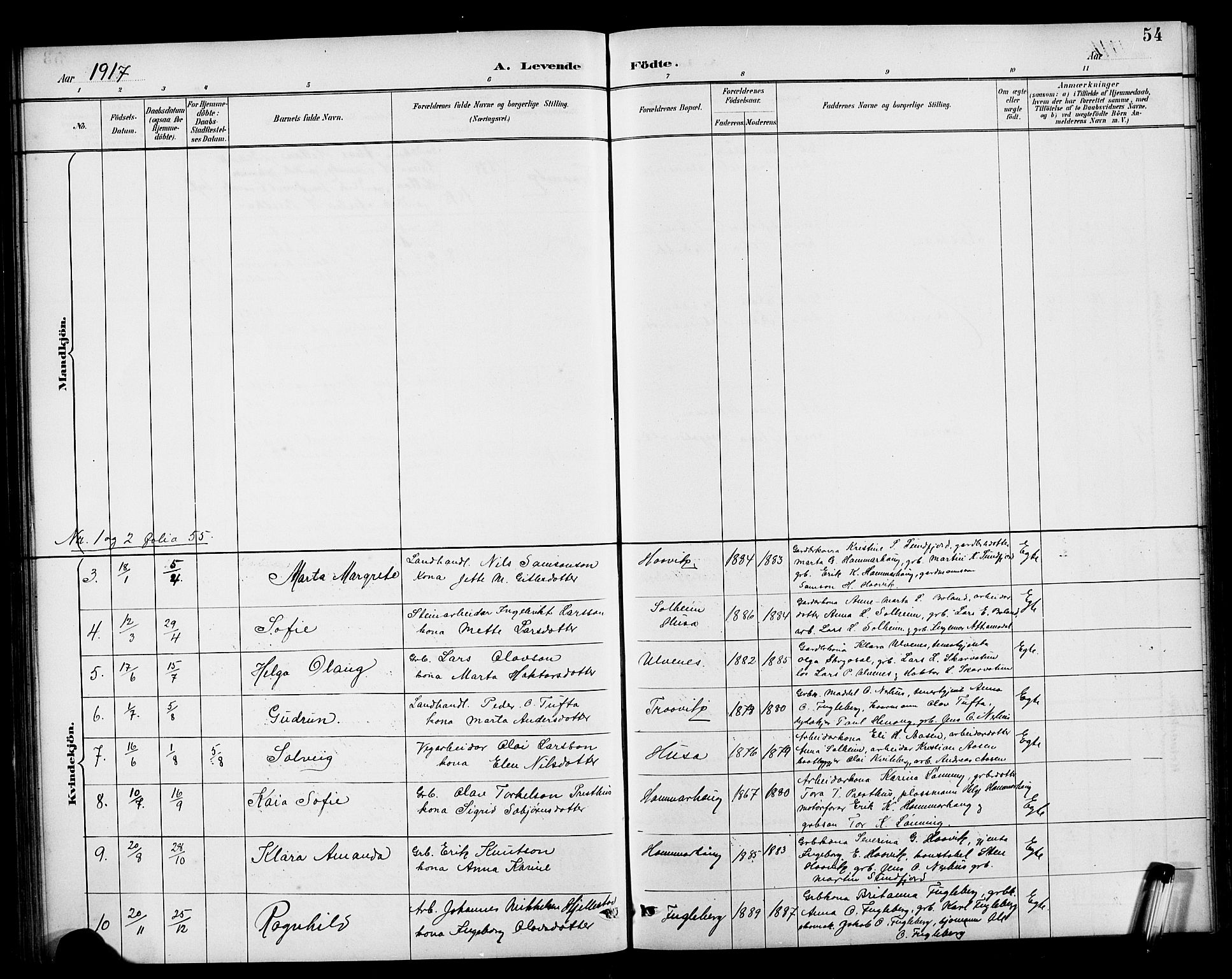 Kvinnherad sokneprestembete, SAB/A-76401/H/Hab: Parish register (copy) no. E 1, 1885-1921, p. 54
