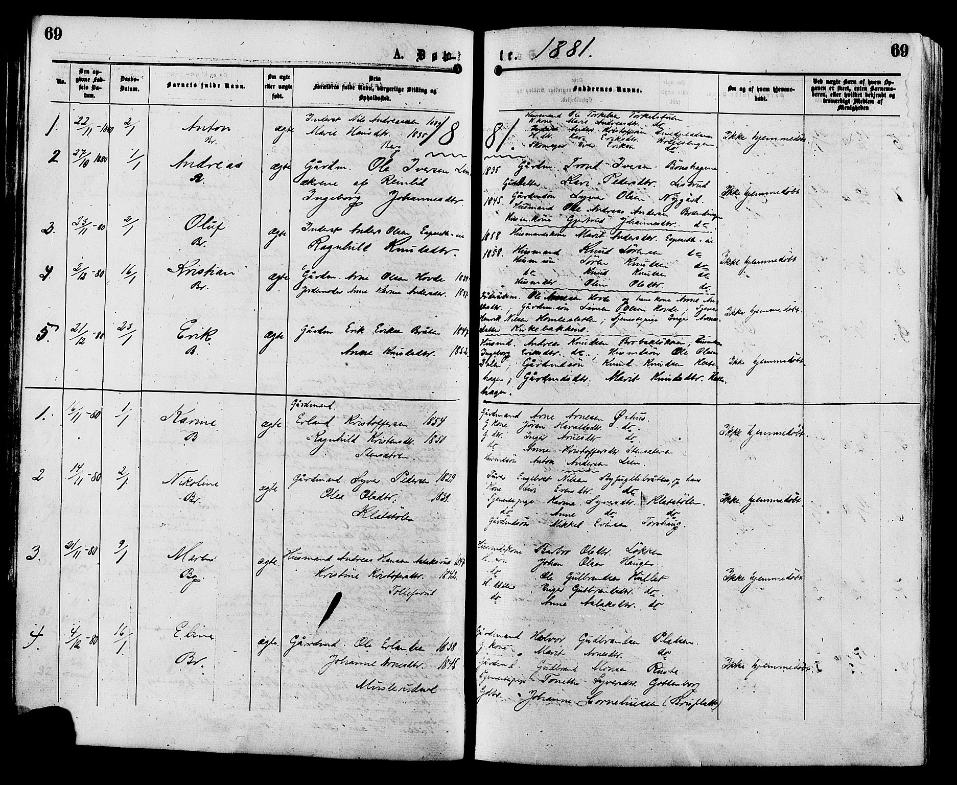 Sør-Aurdal prestekontor, SAH/PREST-128/H/Ha/Haa/L0008: Parish register (official) no. 8, 1877-1885, p. 69