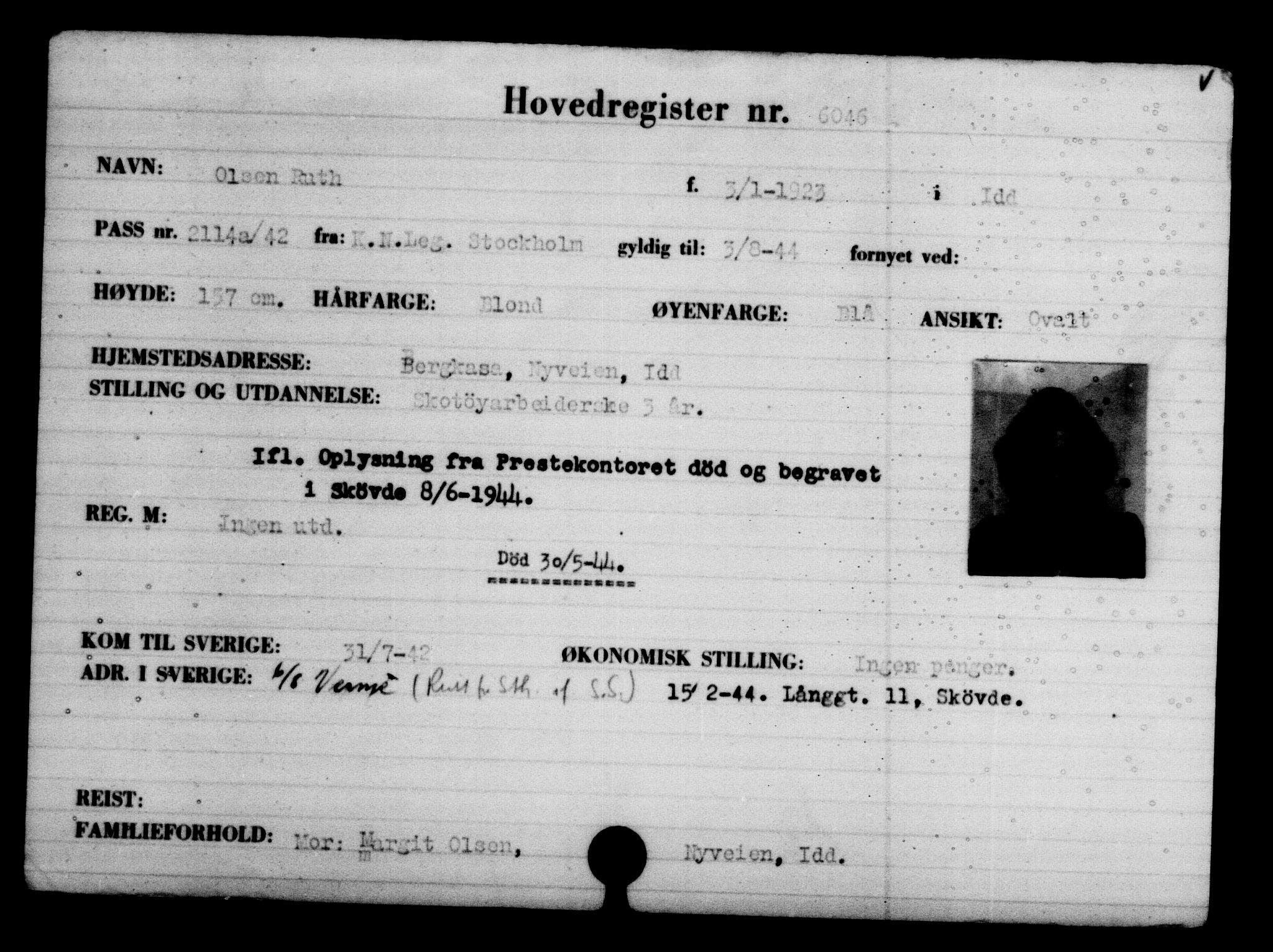 Utenriksstasjonene, Legasjonen i Stockholm, Flyktningkontoret, AV/RA-S-6753/V/Va/L0004: Kjesäterkartoteket, flyktninger med registreringsnr. 3496-6610, 1940-1945, p. 2986