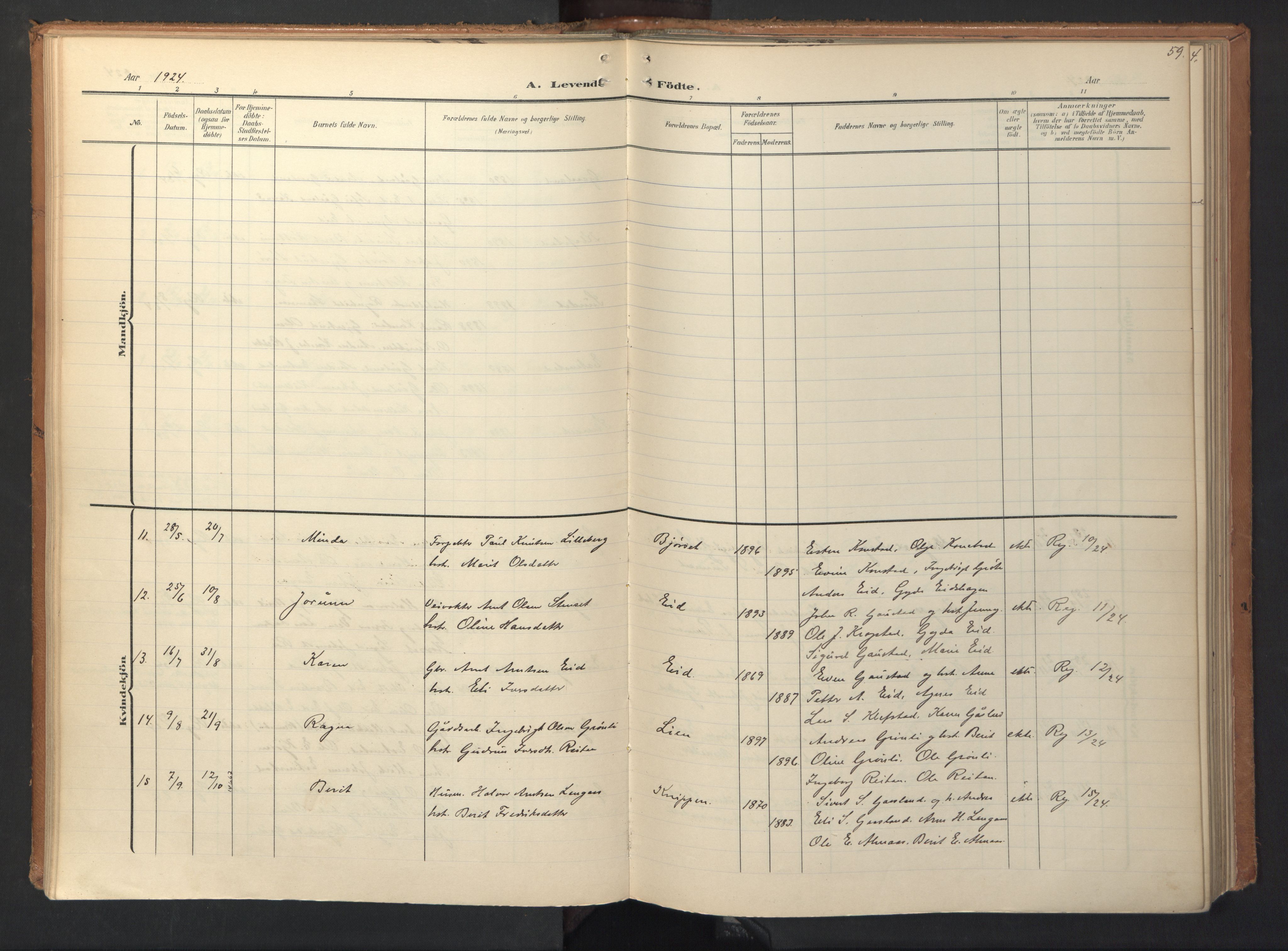 Ministerialprotokoller, klokkerbøker og fødselsregistre - Sør-Trøndelag, AV/SAT-A-1456/694/L1128: Parish register (official) no. 694A02, 1906-1931, p. 59