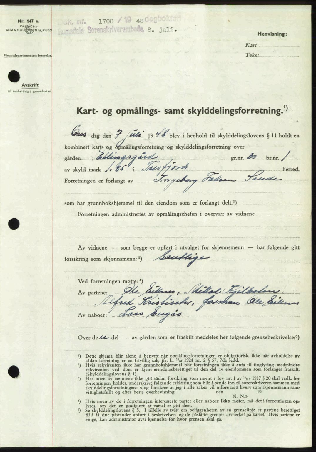 Romsdal sorenskriveri, AV/SAT-A-4149/1/2/2C: Mortgage book no. A26, 1948-1948, Diary no: : 1708/1948