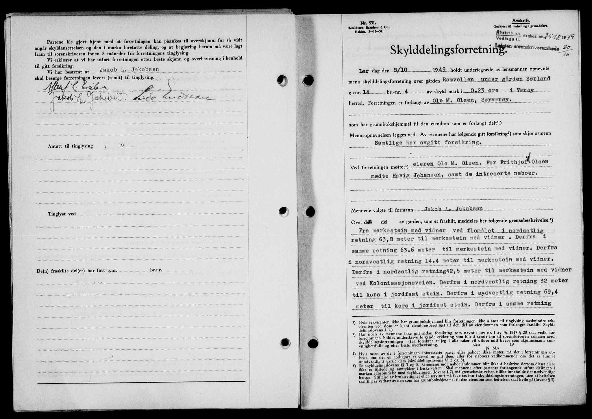 Lofoten sorenskriveri, SAT/A-0017/1/2/2C/L0022a: Mortgage book no. 22a, 1949-1950, Diary no: : 2518/1949