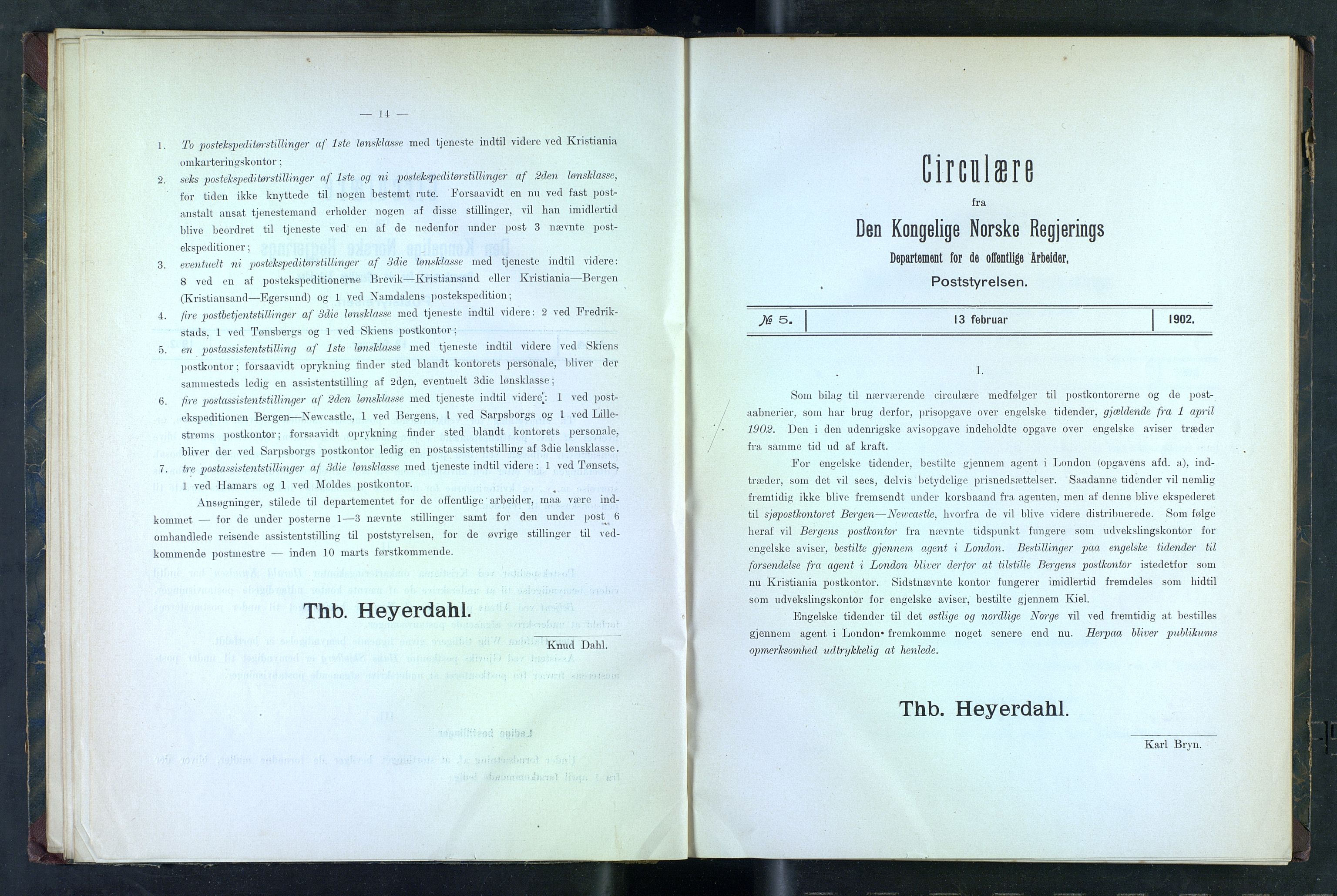 Norges Postmuseums bibliotek, NOPO/-/-/-: Sirkulærer fra Poststyrelsen, 1902