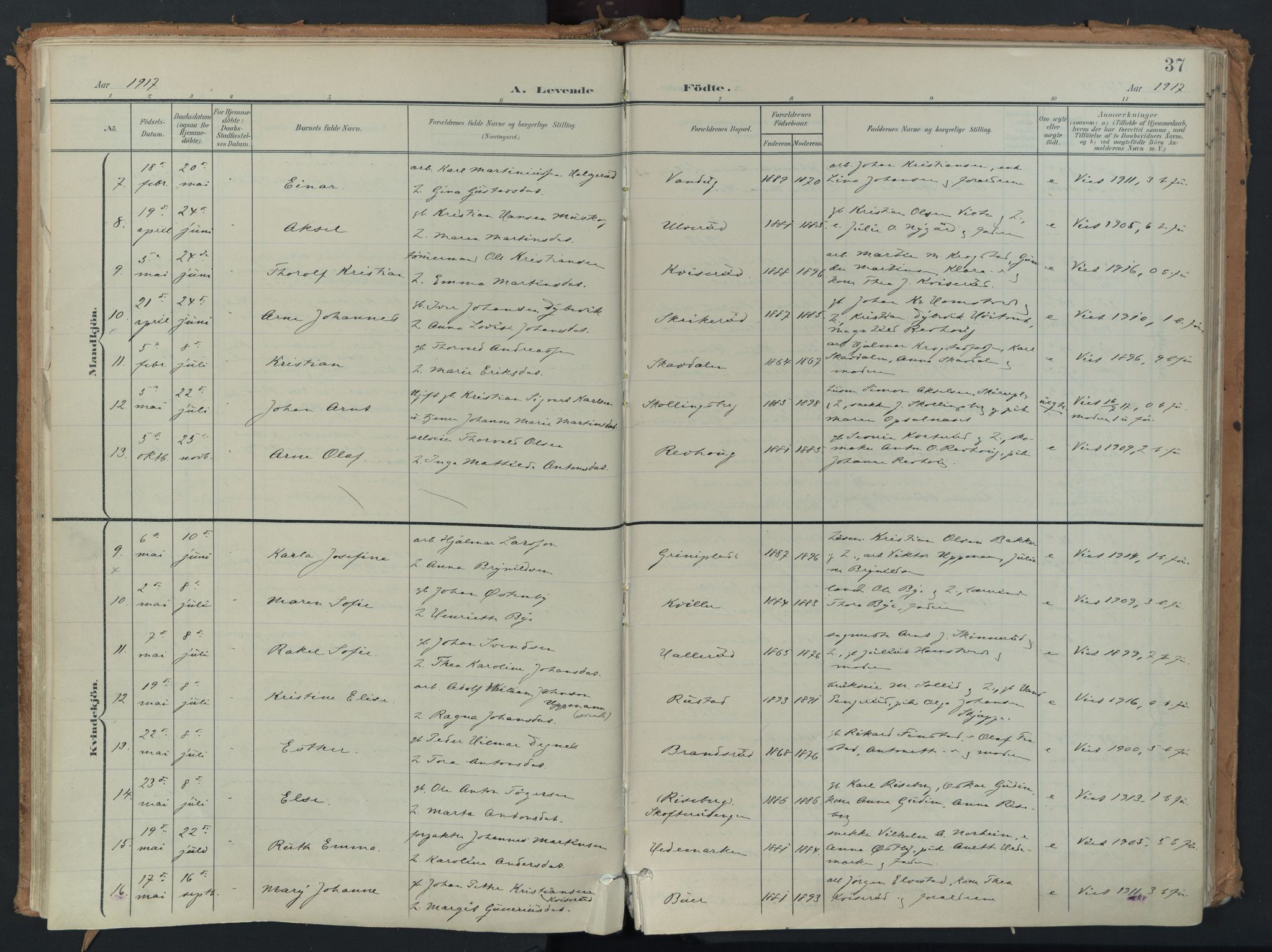 Eidsberg prestekontor Kirkebøker, AV/SAO-A-10905/F/Fb/L0002: Parish register (official) no. II 2, 1901-1933, p. 37