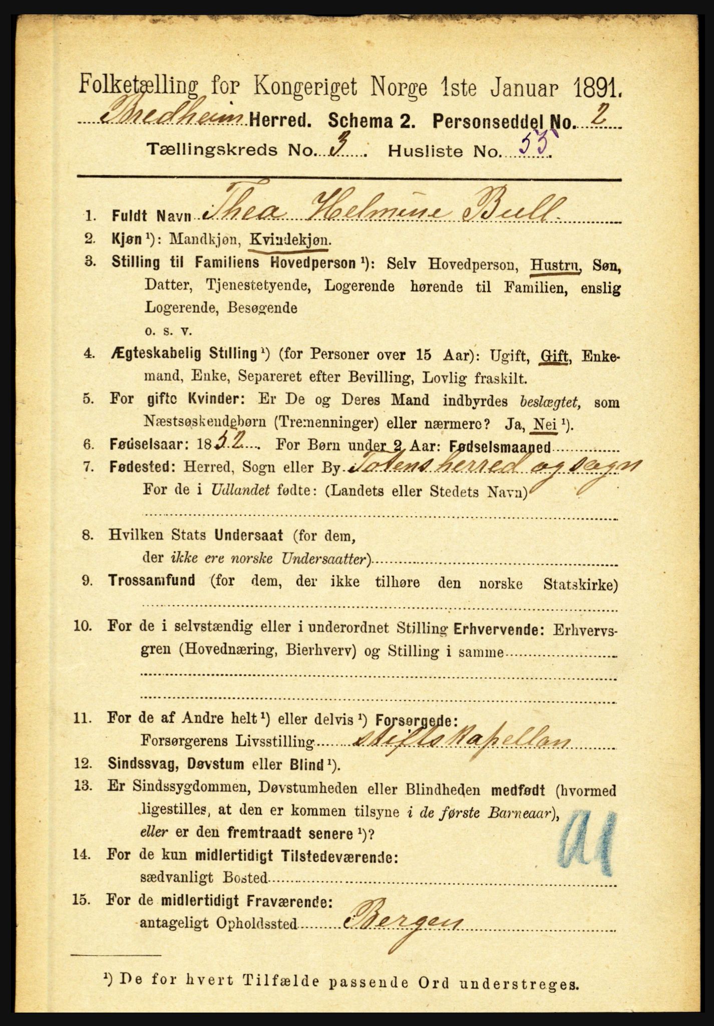 RA, 1891 census for 1446 Breim, 1891, p. 1243