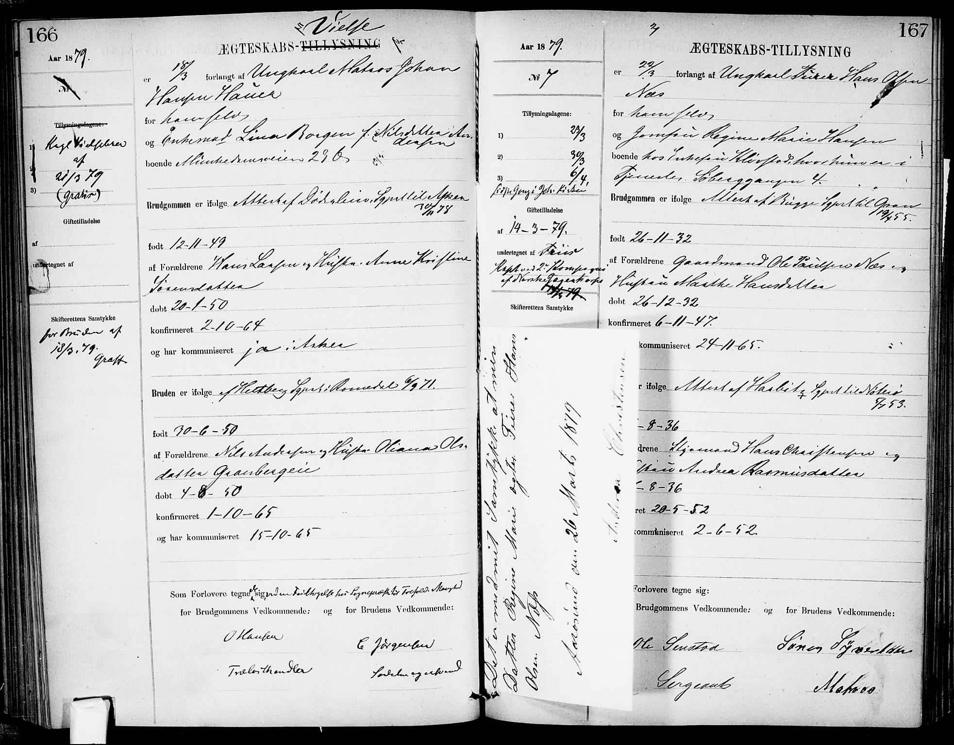 Garnisonsmenigheten Kirkebøker, SAO/A-10846/H/Ha/L0007: Banns register no. I 7, 1872-1893, p. 166-167