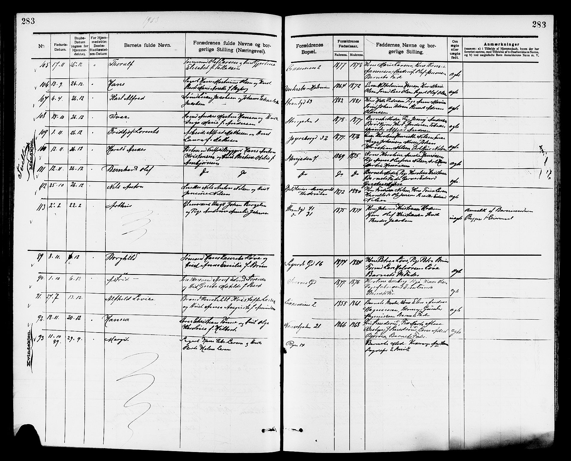 Larvik kirkebøker, AV/SAKO-A-352/G/Ga/L0005: Parish register (copy) no. I 5, 1888-1909, p. 283