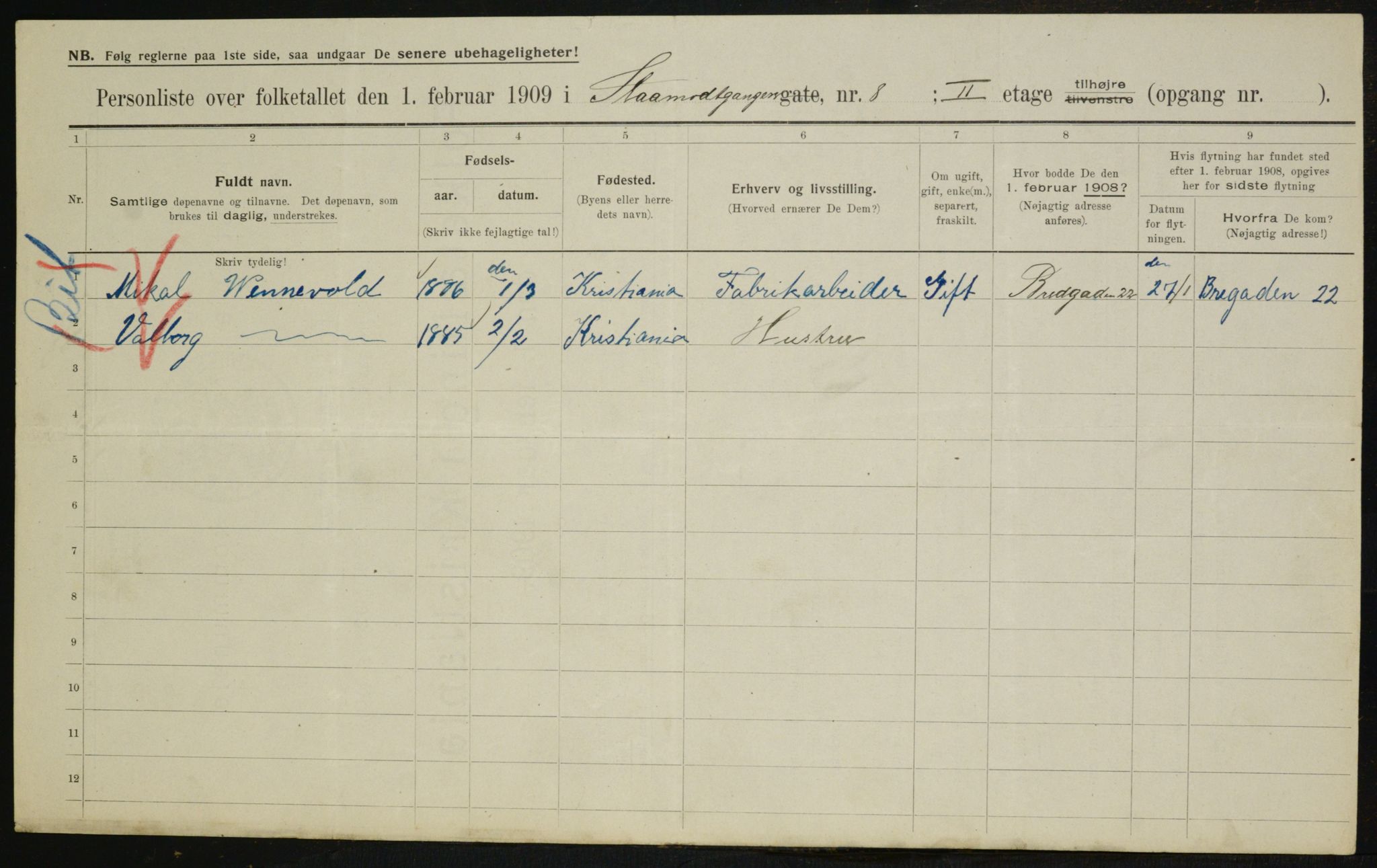 OBA, Municipal Census 1909 for Kristiania, 1909, p. 87958