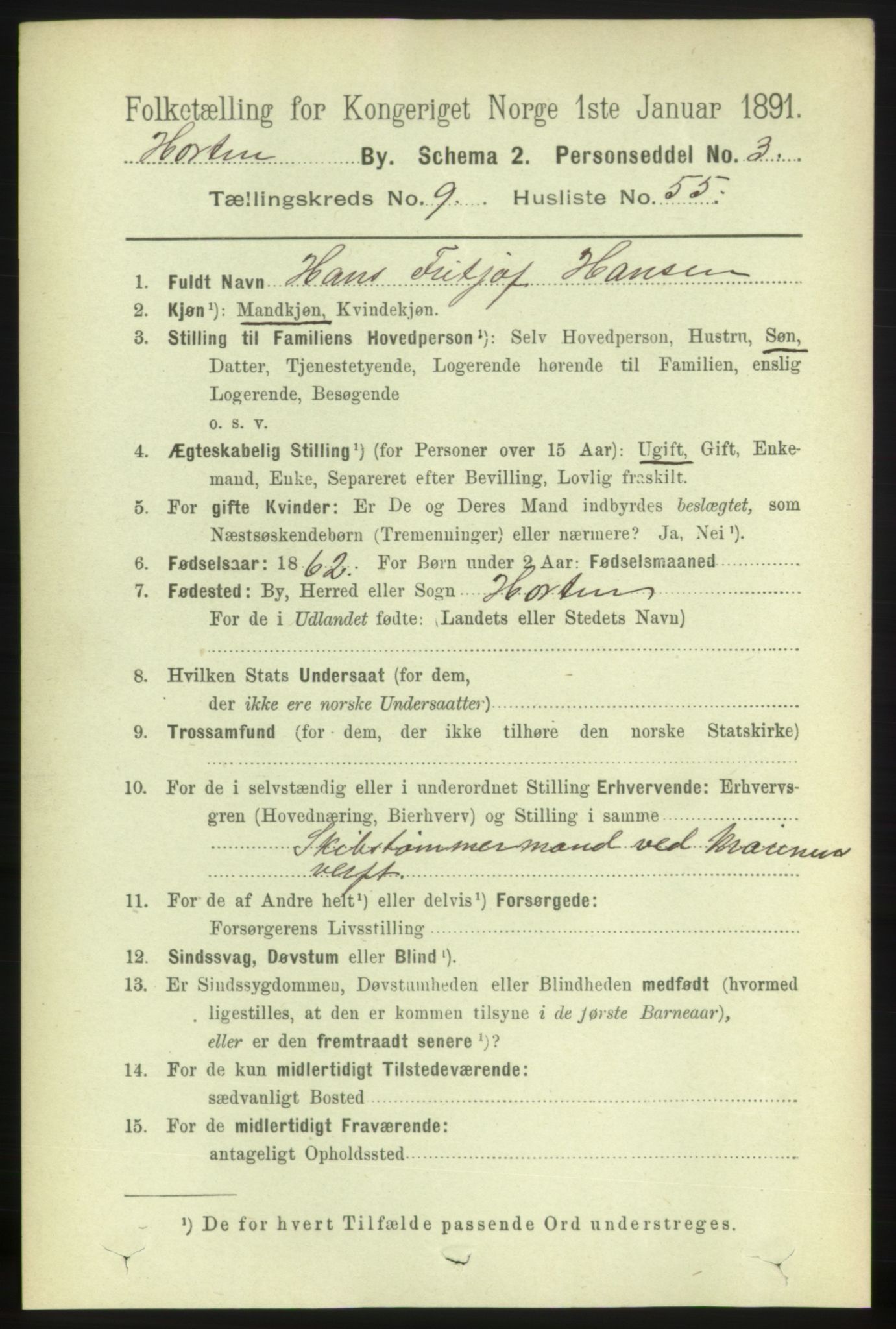 RA, 1891 census for 0703 Horten, 1891, p. 6148