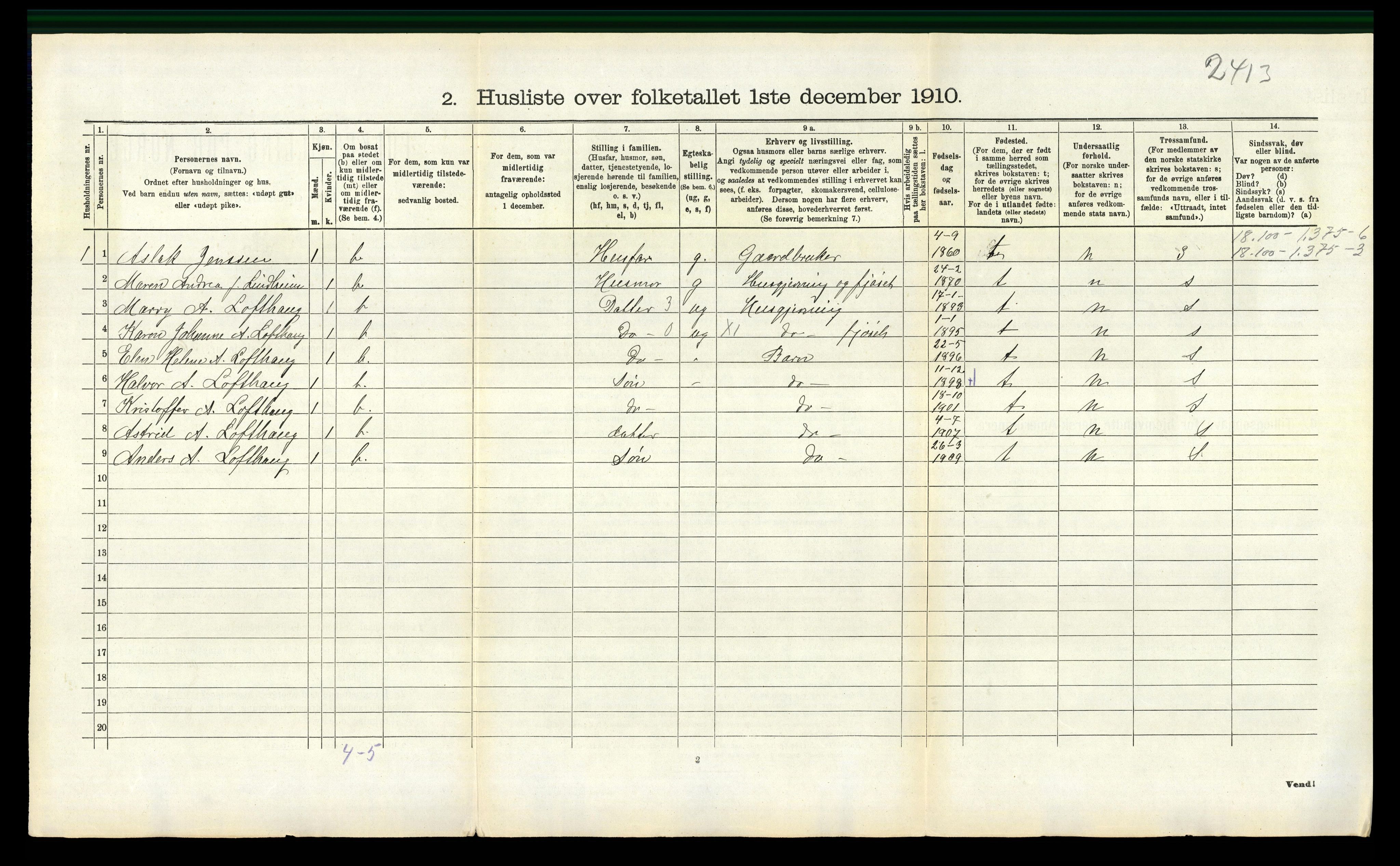 RA, 1910 census for Sannidal, 1910, p. 297