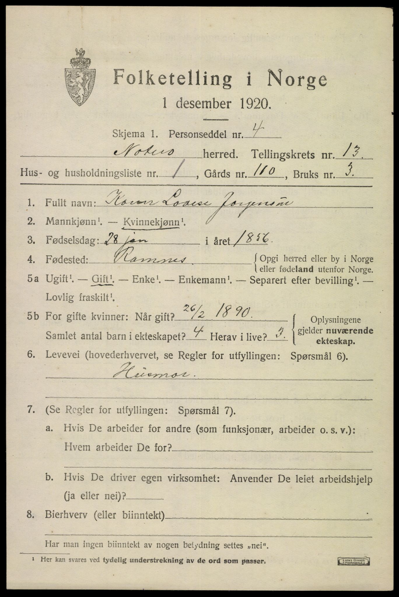 SAKO, 1920 census for Nøtterøy, 1920, p. 15181
