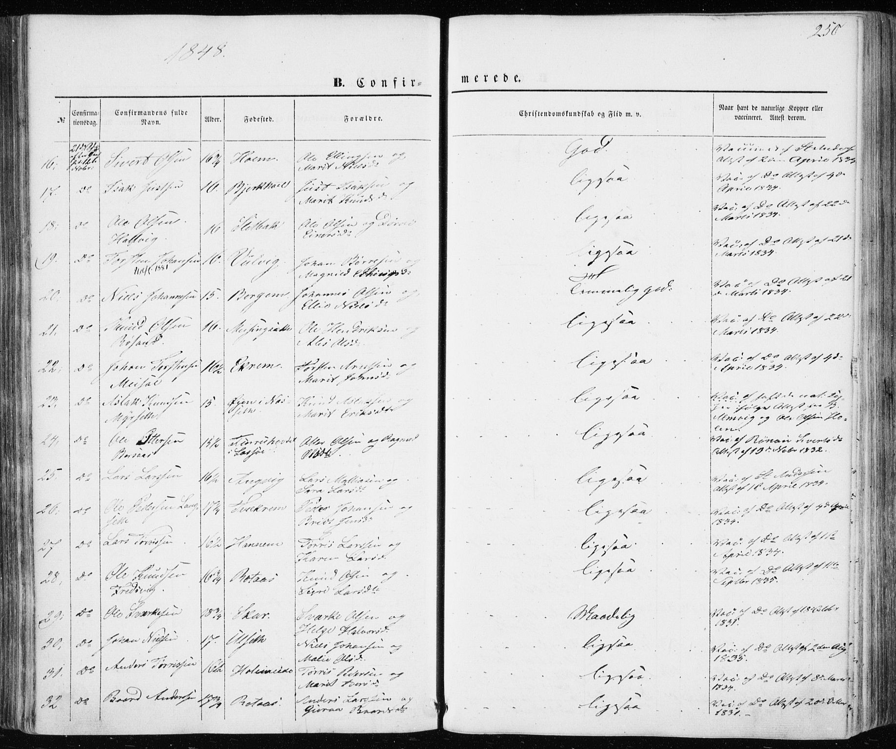 Ministerialprotokoller, klokkerbøker og fødselsregistre - Møre og Romsdal, AV/SAT-A-1454/586/L0984: Parish register (official) no. 586A10, 1844-1856, p. 250