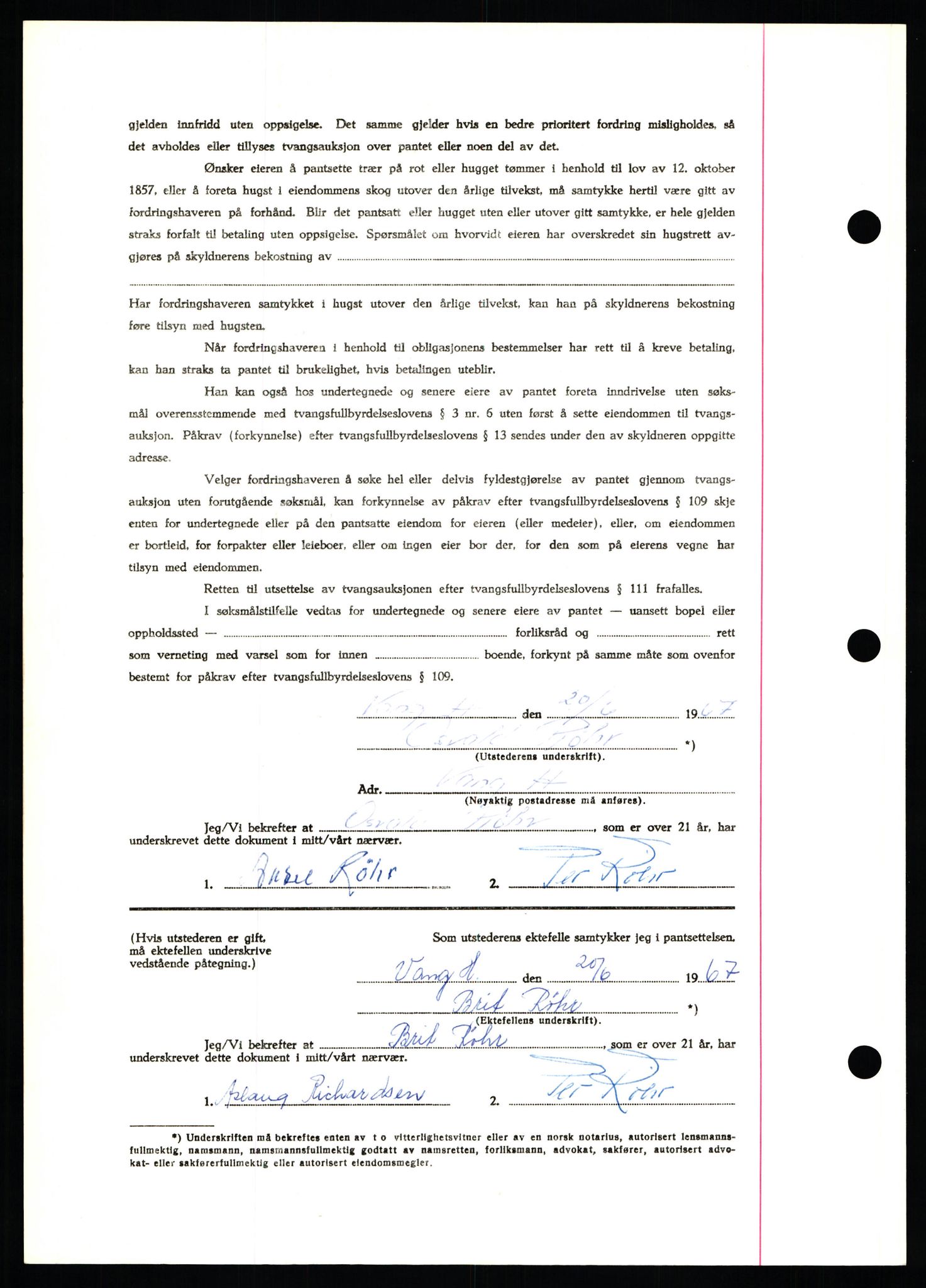 Nord-Hedmark sorenskriveri, SAH/TING-012/H/Hb/Hbf/L0071: Mortgage book no. B71, 1967-1967, Diary no: : 2922/1967