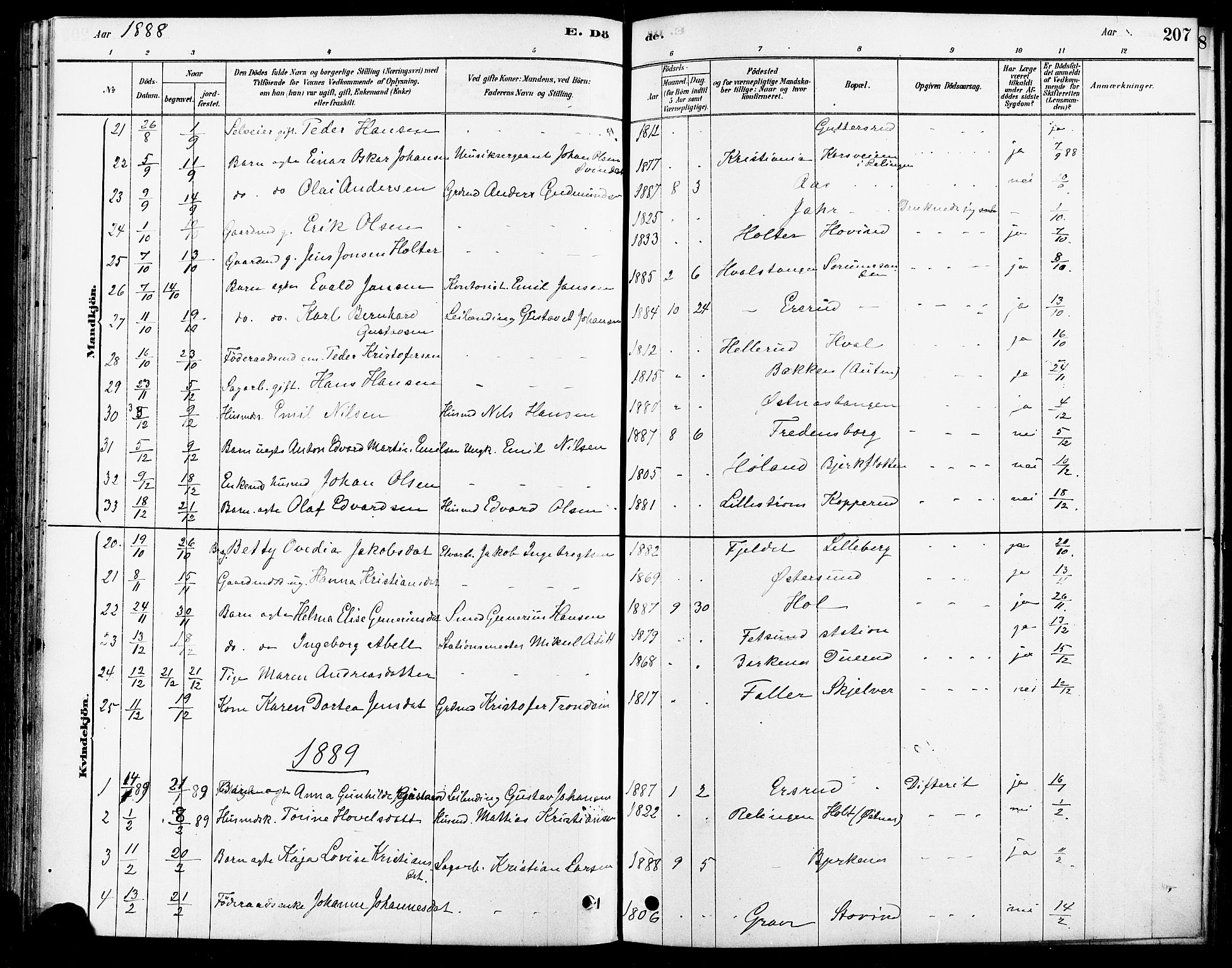 Fet prestekontor Kirkebøker, AV/SAO-A-10370a/F/Fa/L0014: Parish register (official) no. I 14, 1878-1891, p. 207