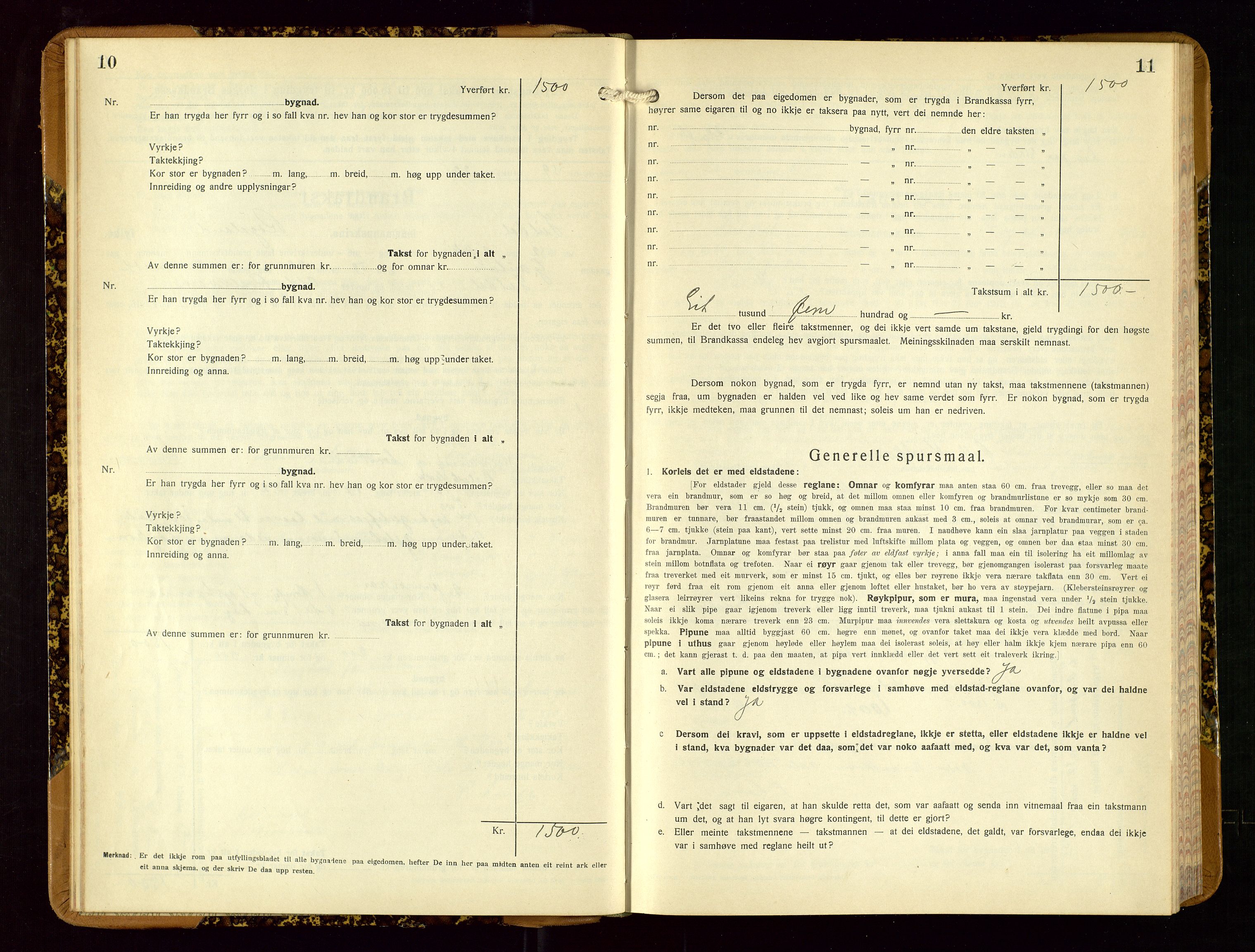 Suldal lensmannskontor, AV/SAST-A-100419/Gob/L0003: Branntakstprotokoll, 1924-1955, p. 10-11