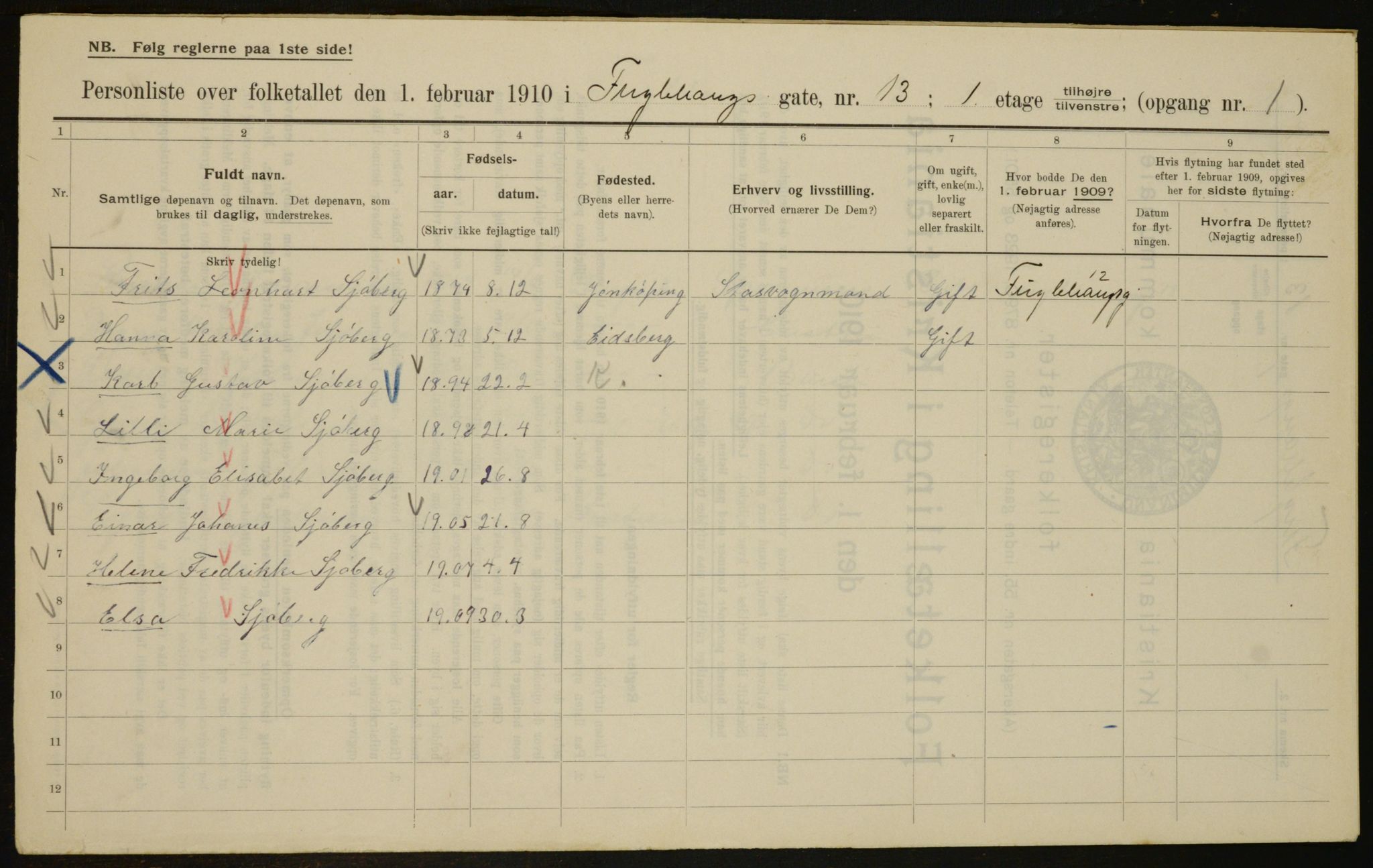 OBA, Municipal Census 1910 for Kristiania, 1910, p. 27083