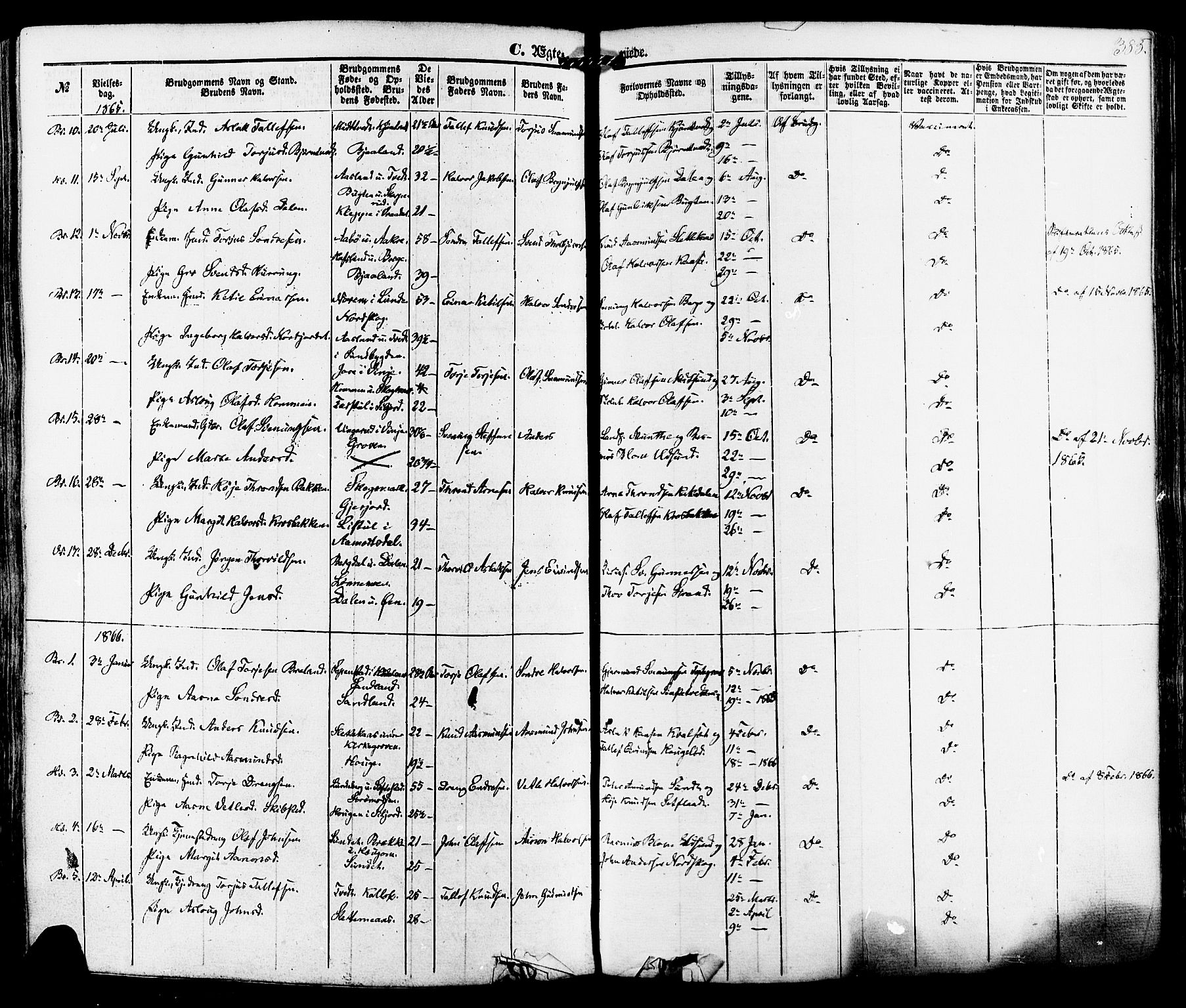 Kviteseid kirkebøker, SAKO/A-276/F/Fa/L0007: Parish register (official) no. I 7, 1859-1881, p. 385