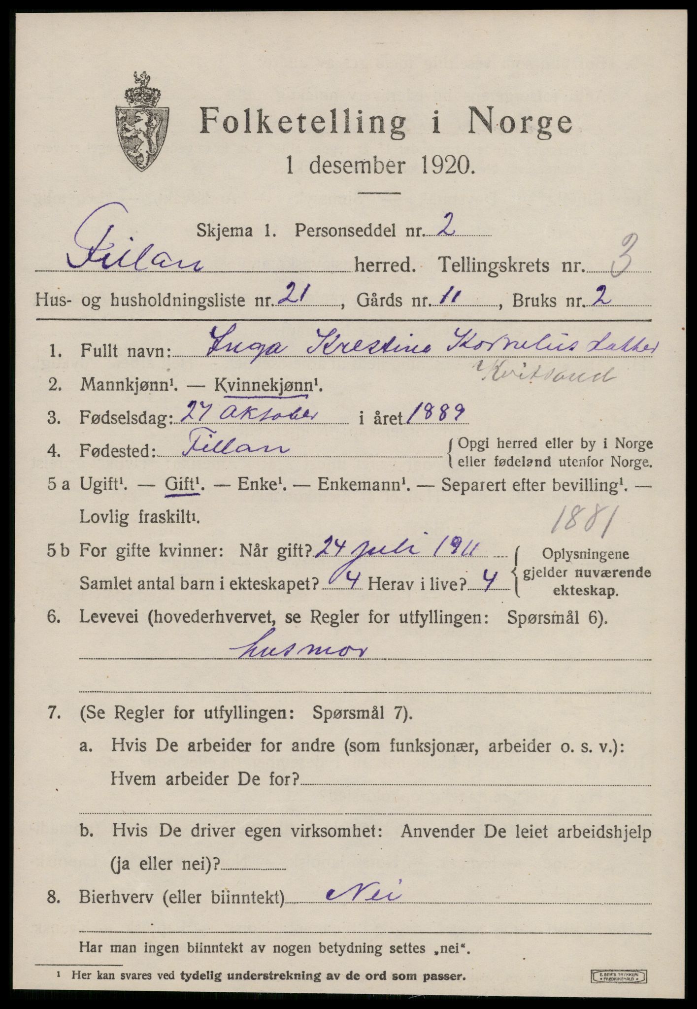 SAT, 1920 census for Fillan, 1920, p. 1750