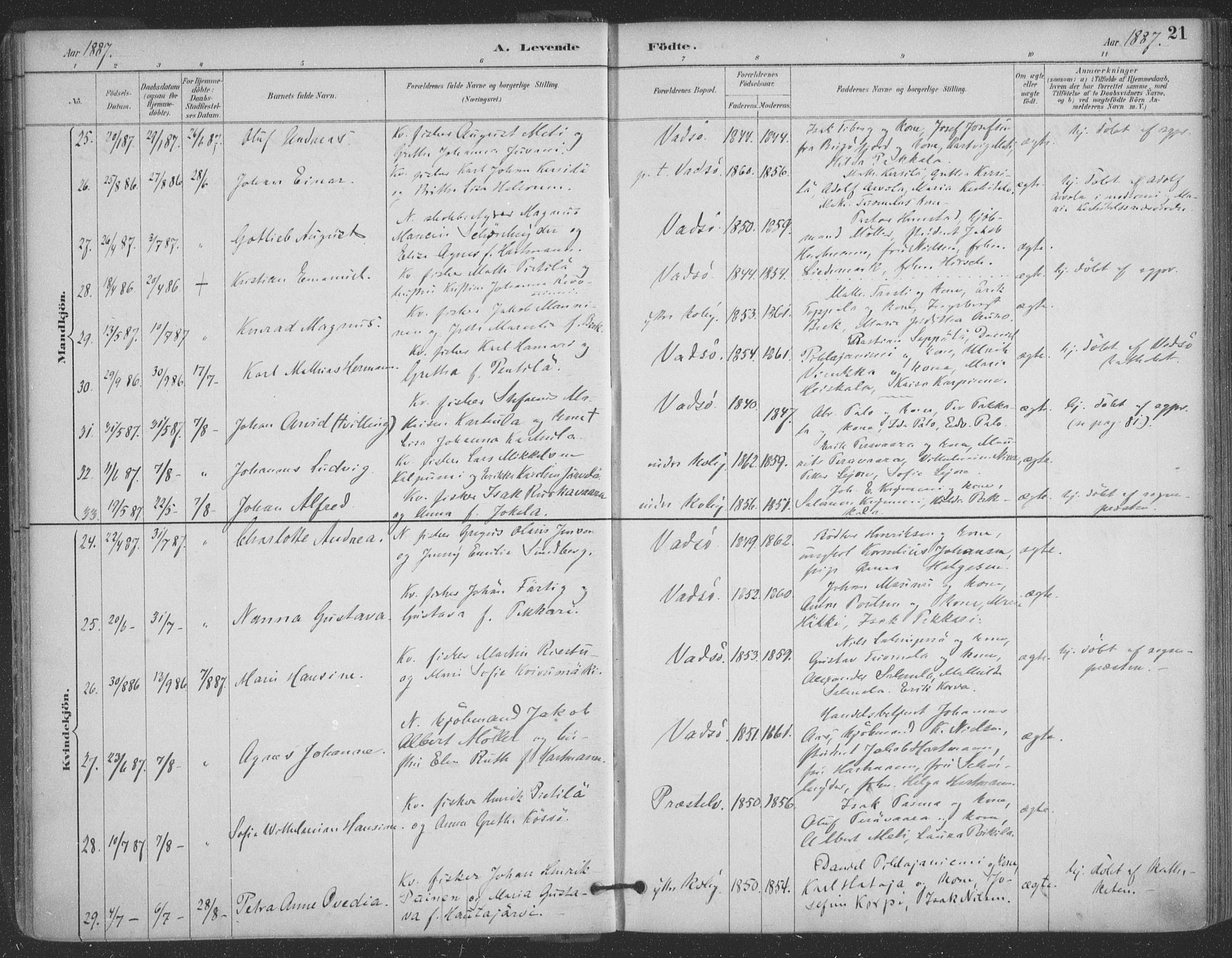Vadsø sokneprestkontor, SATØ/S-1325/H/Ha/L0006kirke: Parish register (official) no. 6, 1885-1895, p. 21
