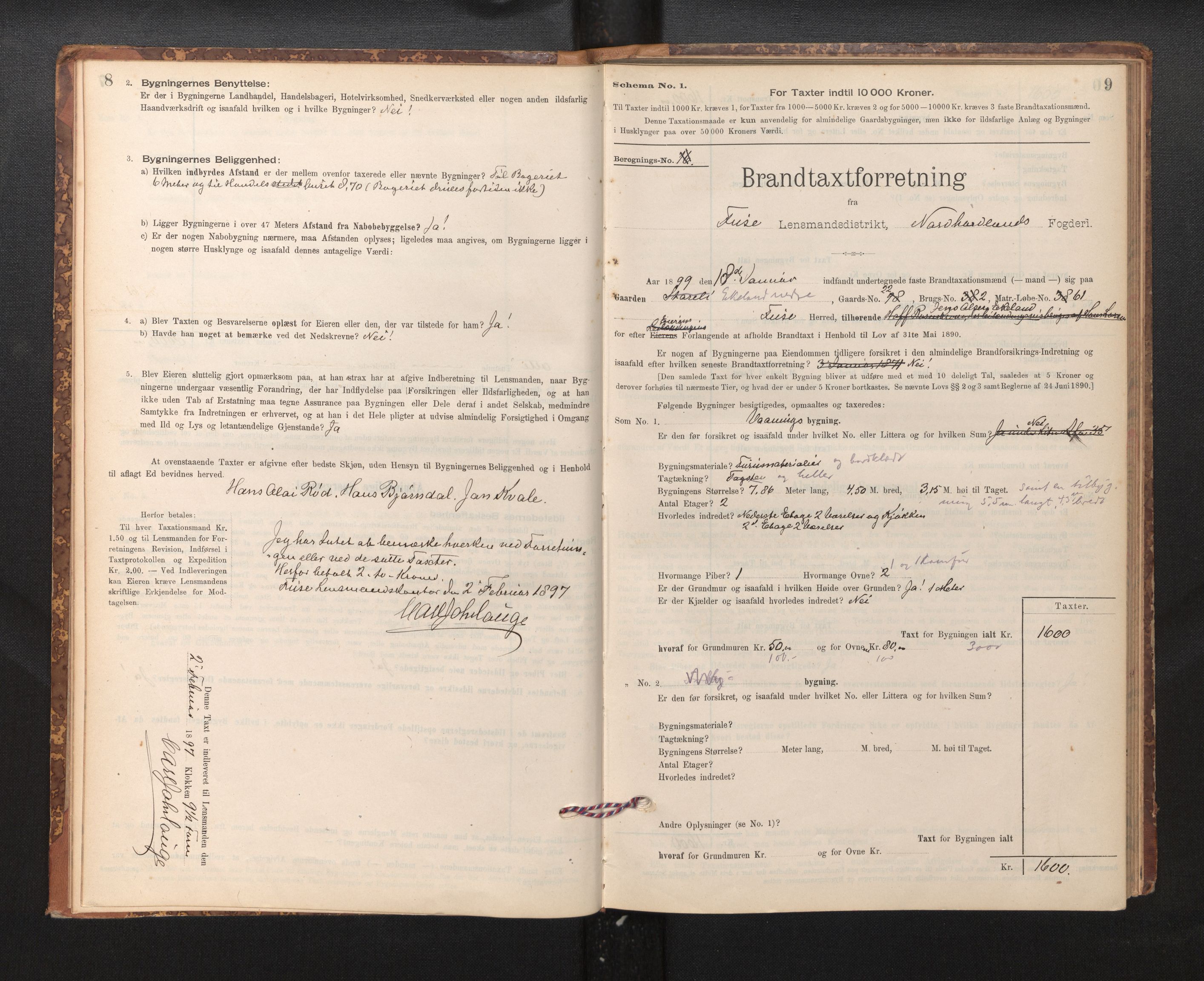 Lensmannen i Fusa, SAB/A-32401/1/0012/L0003: Branntakstprotokoll, skjematakst, 1895-1950, p. 8-9