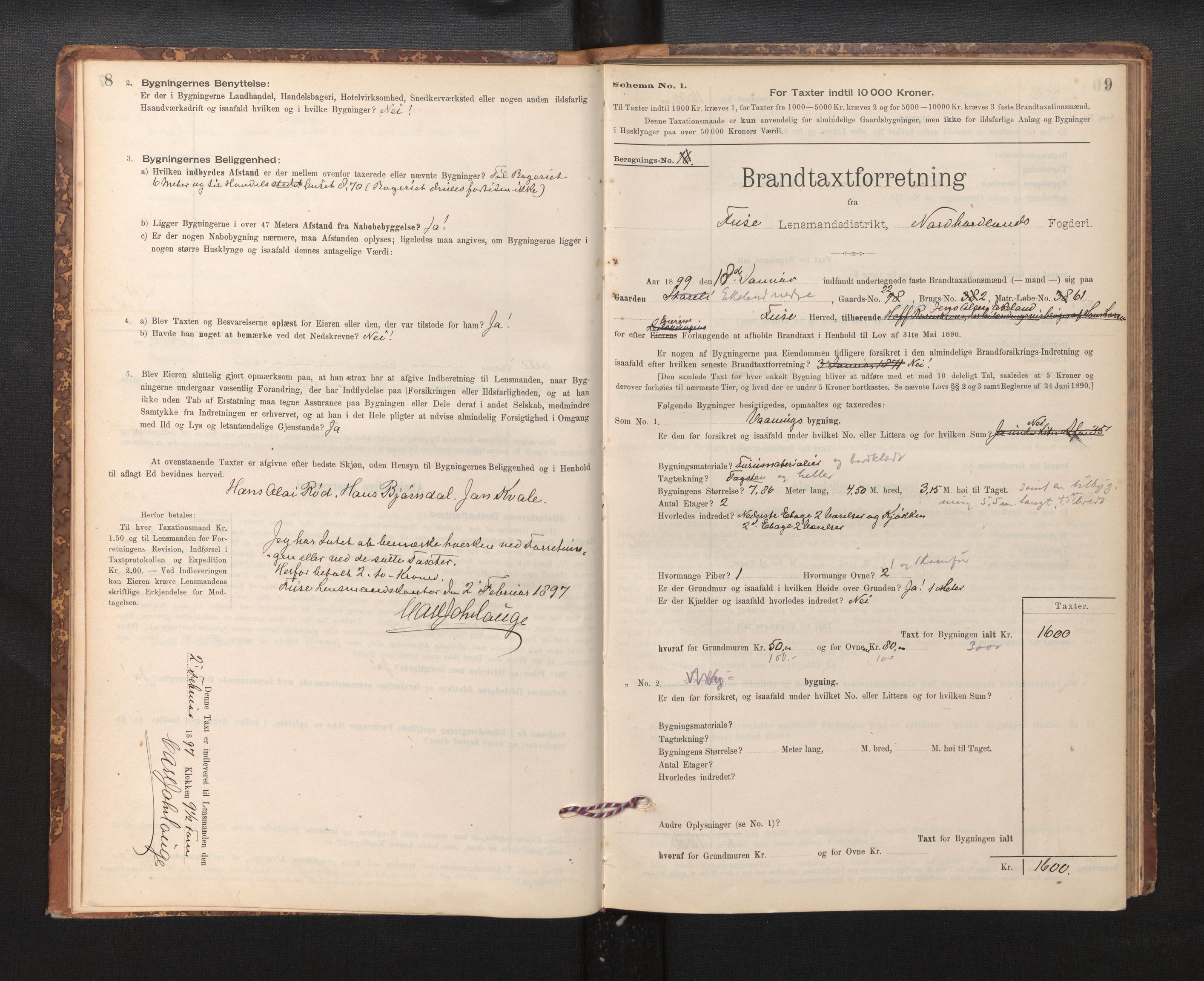Lensmannen i Fusa, AV/SAB-A-32401/1/0012/L0003: Branntakstprotokoll, skjematakst, 1895-1950, p. 8-9