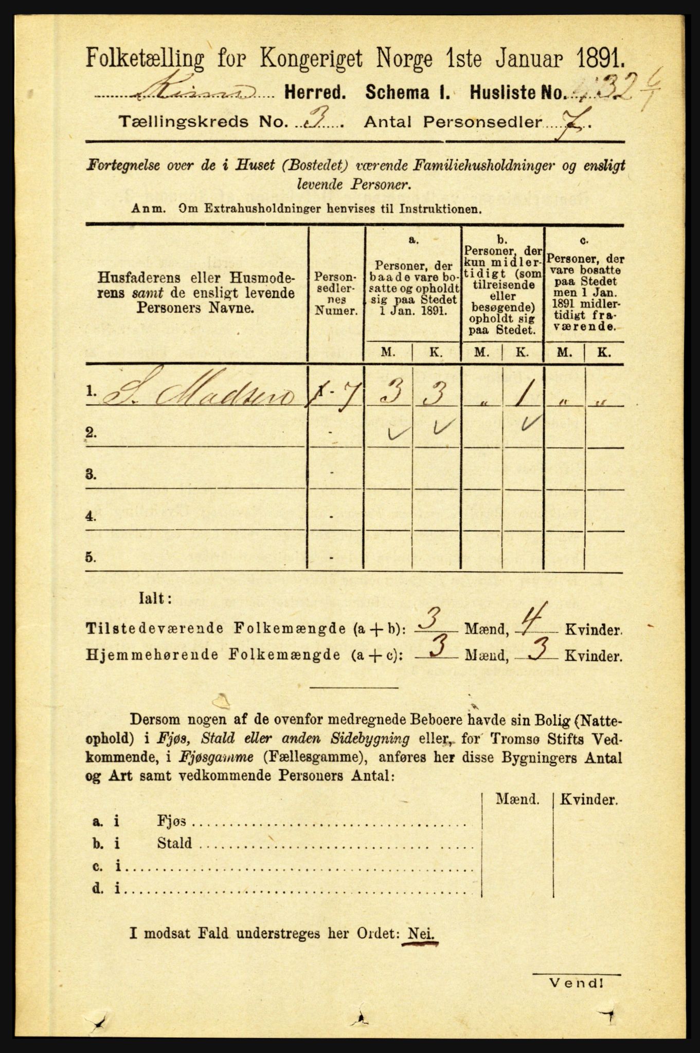 RA, 1891 census for 1437 Kinn, 1891, p. 915