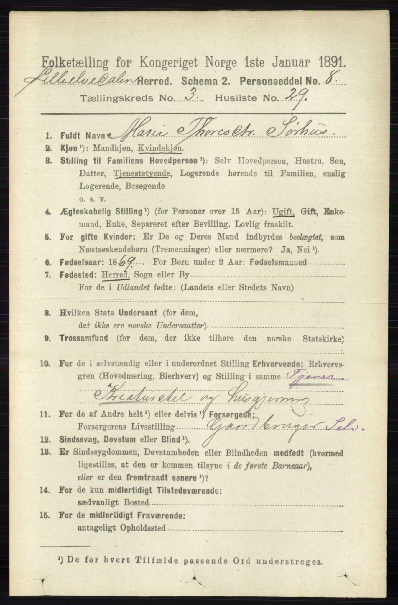 RA, 1891 census for 0438 Lille Elvedalen, 1891, p. 1279