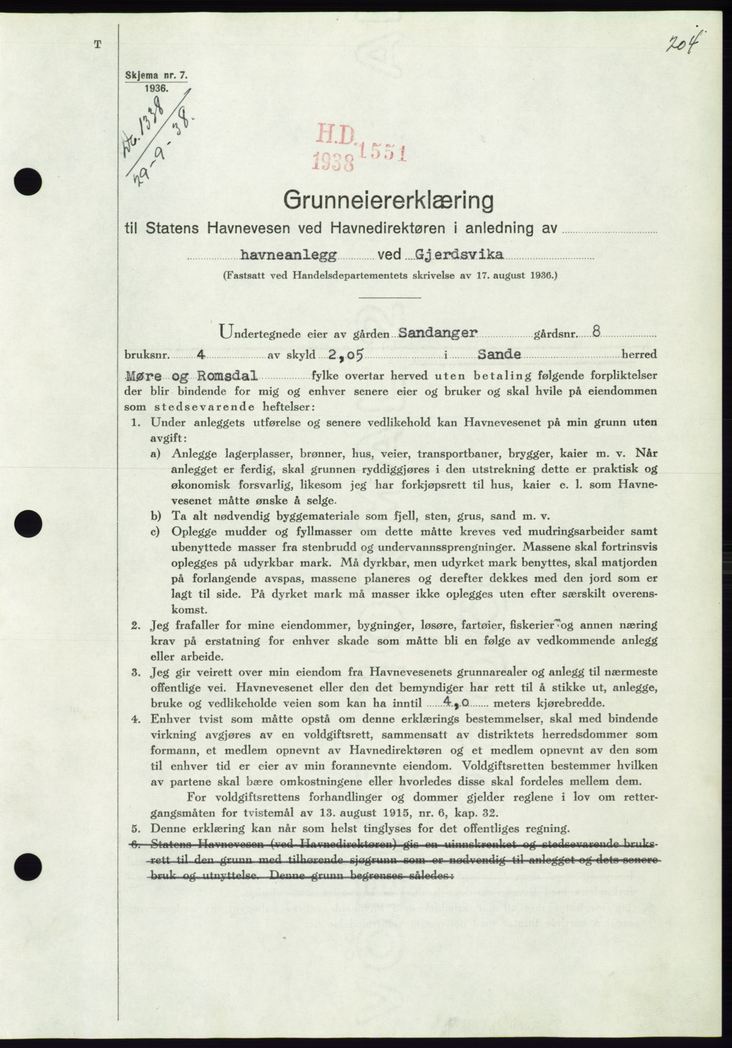 Søre Sunnmøre sorenskriveri, AV/SAT-A-4122/1/2/2C/L0066: Mortgage book no. 60, 1938-1938, Diary no: : 1338/1938