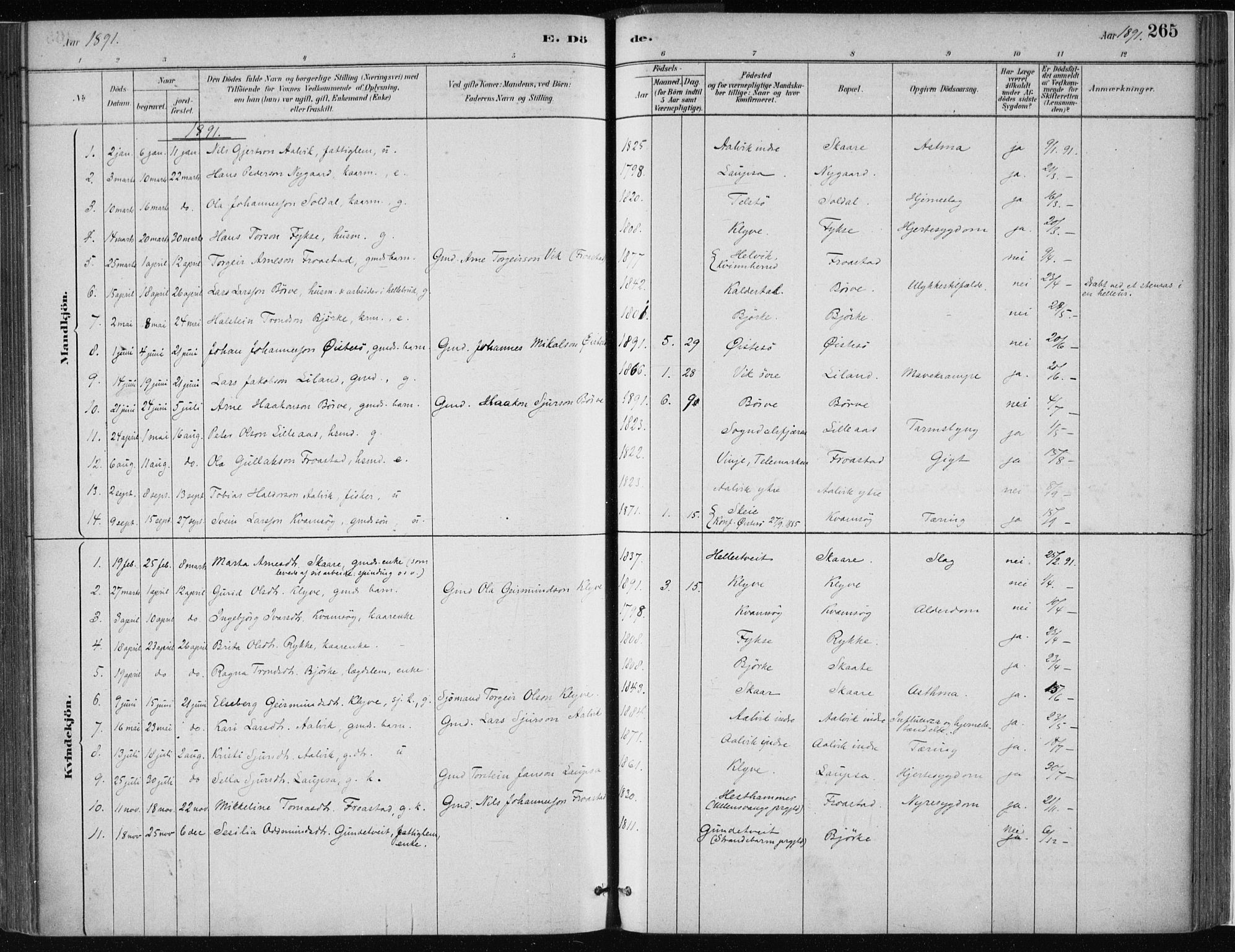 Kvam sokneprestembete, SAB/A-76201/H/Haa: Parish register (official) no. C  1, 1880-1906, p. 265