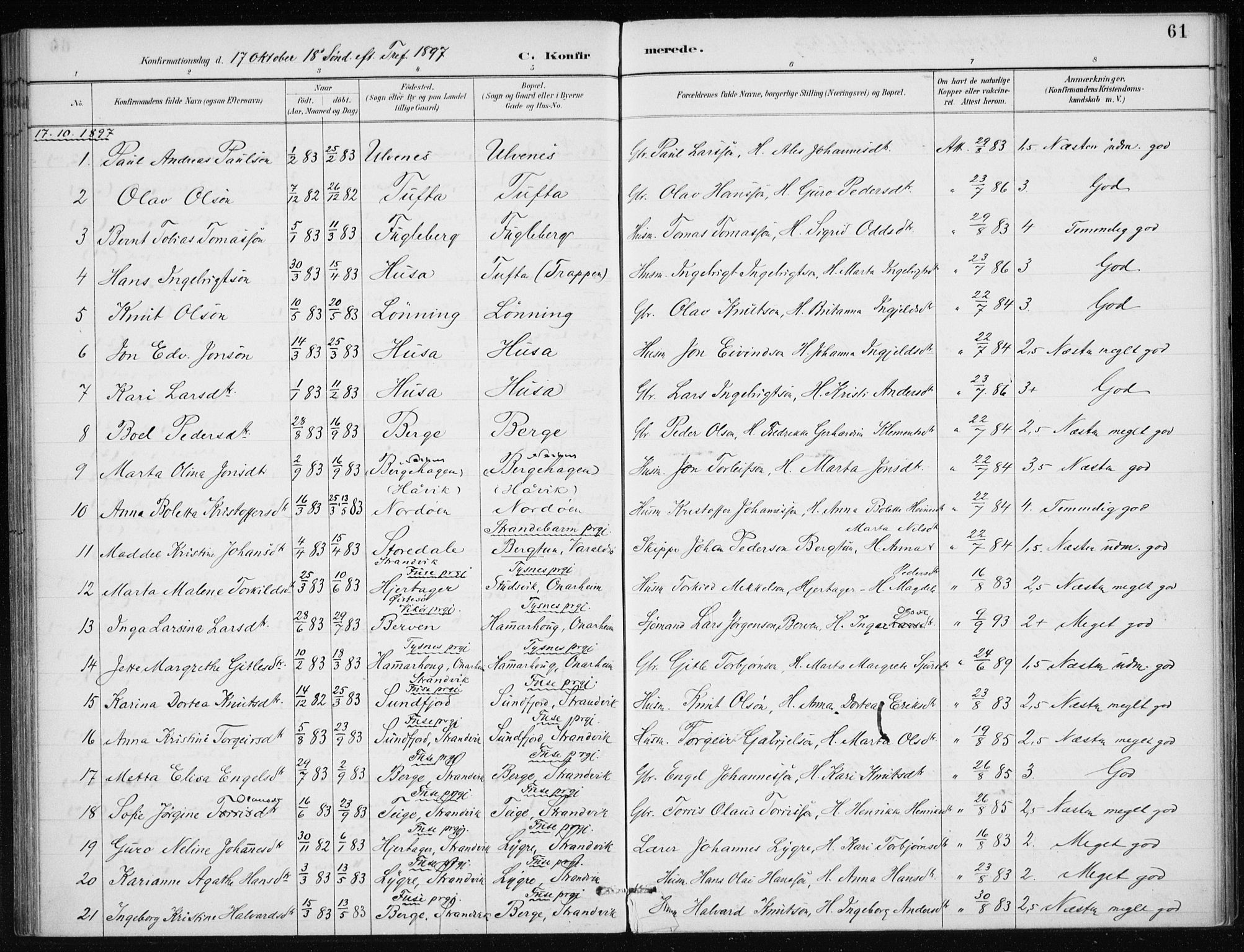 Kvinnherad sokneprestembete, SAB/A-76401/H/Haa: Parish register (official) no. E 1, 1887-1912, p. 61