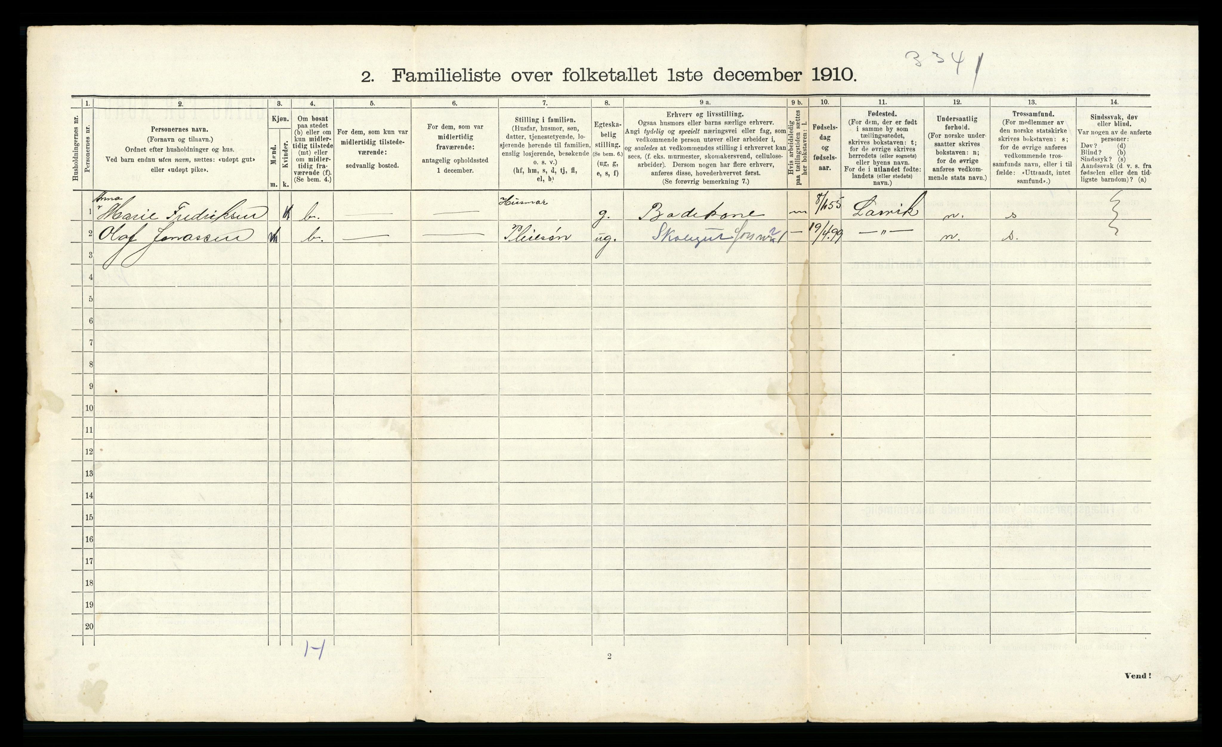 RA, 1910 census for Larvik, 1910, p. 494