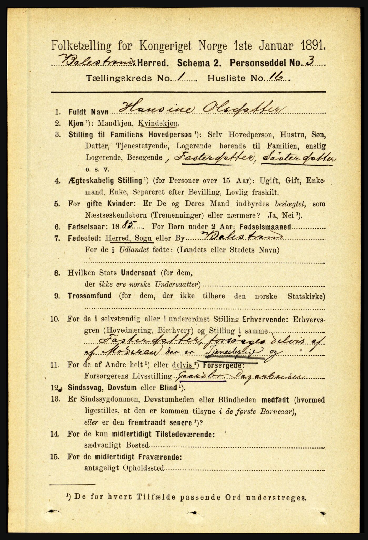 RA, 1891 census for 1418 Balestrand, 1891, p. 146