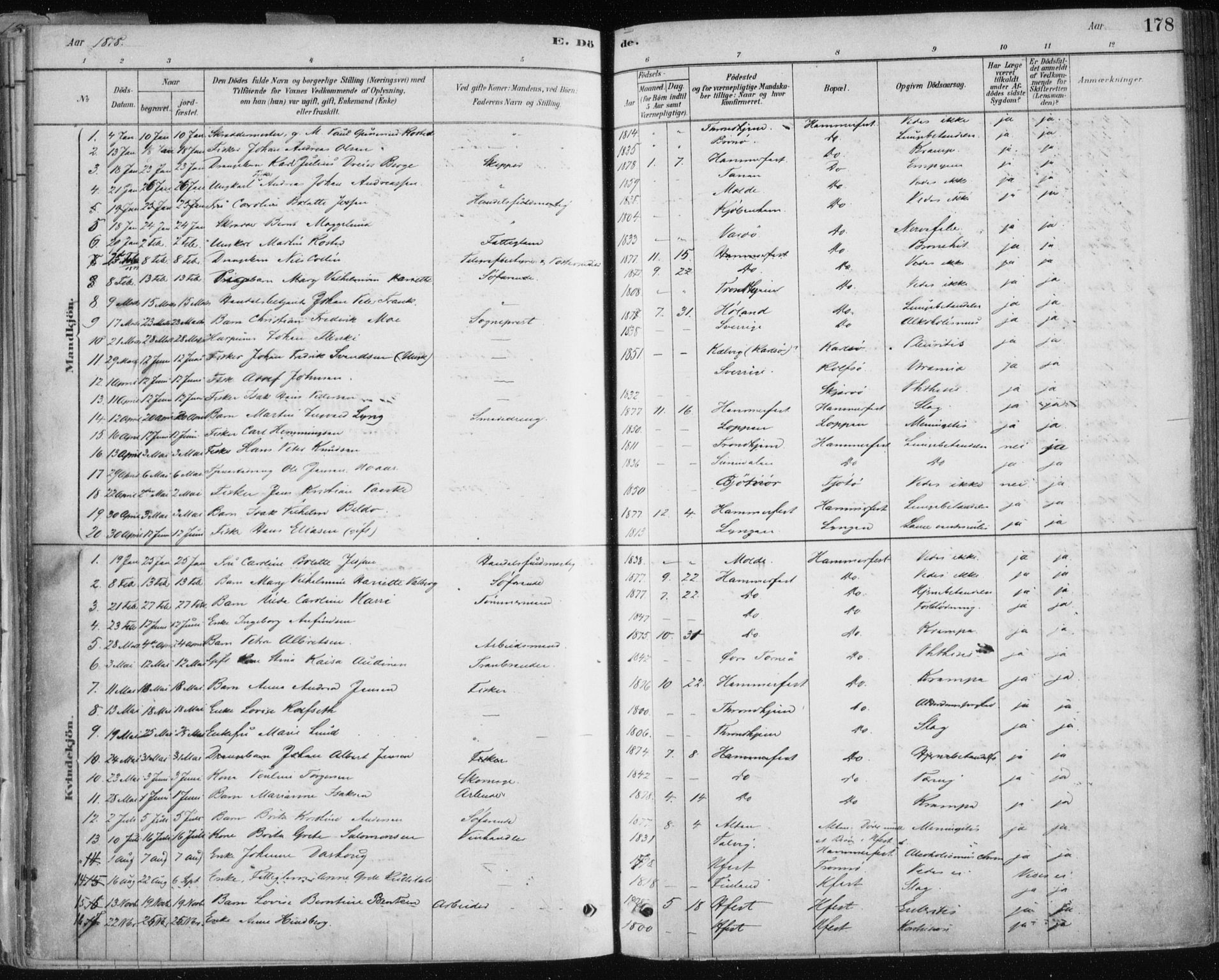 Hammerfest sokneprestkontor, SATØ/S-1347/H/Ha/L0008.kirke: Parish register (official) no. 8, 1878-1889, p. 178