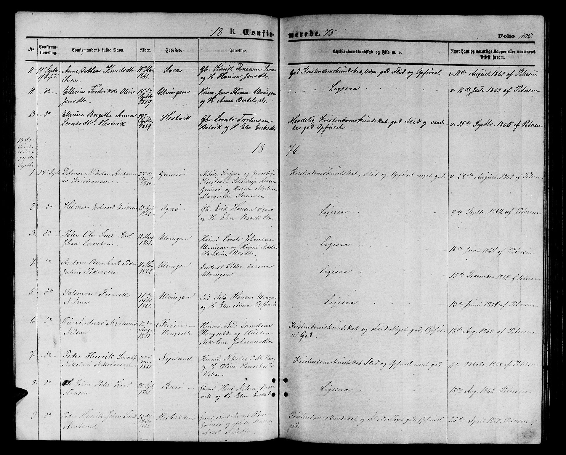 Ministerialprotokoller, klokkerbøker og fødselsregistre - Nordland, AV/SAT-A-1459/816/L0252: Parish register (copy) no. 816C02, 1871-1885, p. 105