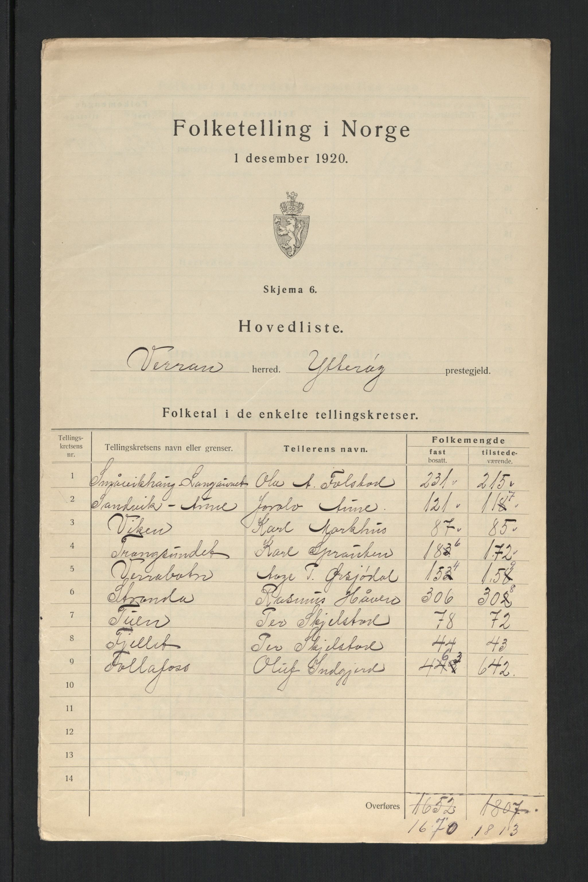 SAT, 1920 census for Verran, 1920, p. 6