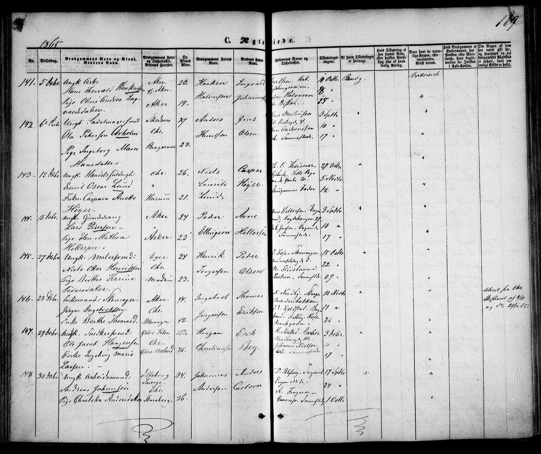 Trefoldighet prestekontor Kirkebøker, SAO/A-10882/F/Fc/L0001: Parish register (official) no. III 1, 1858-1874, p. 169