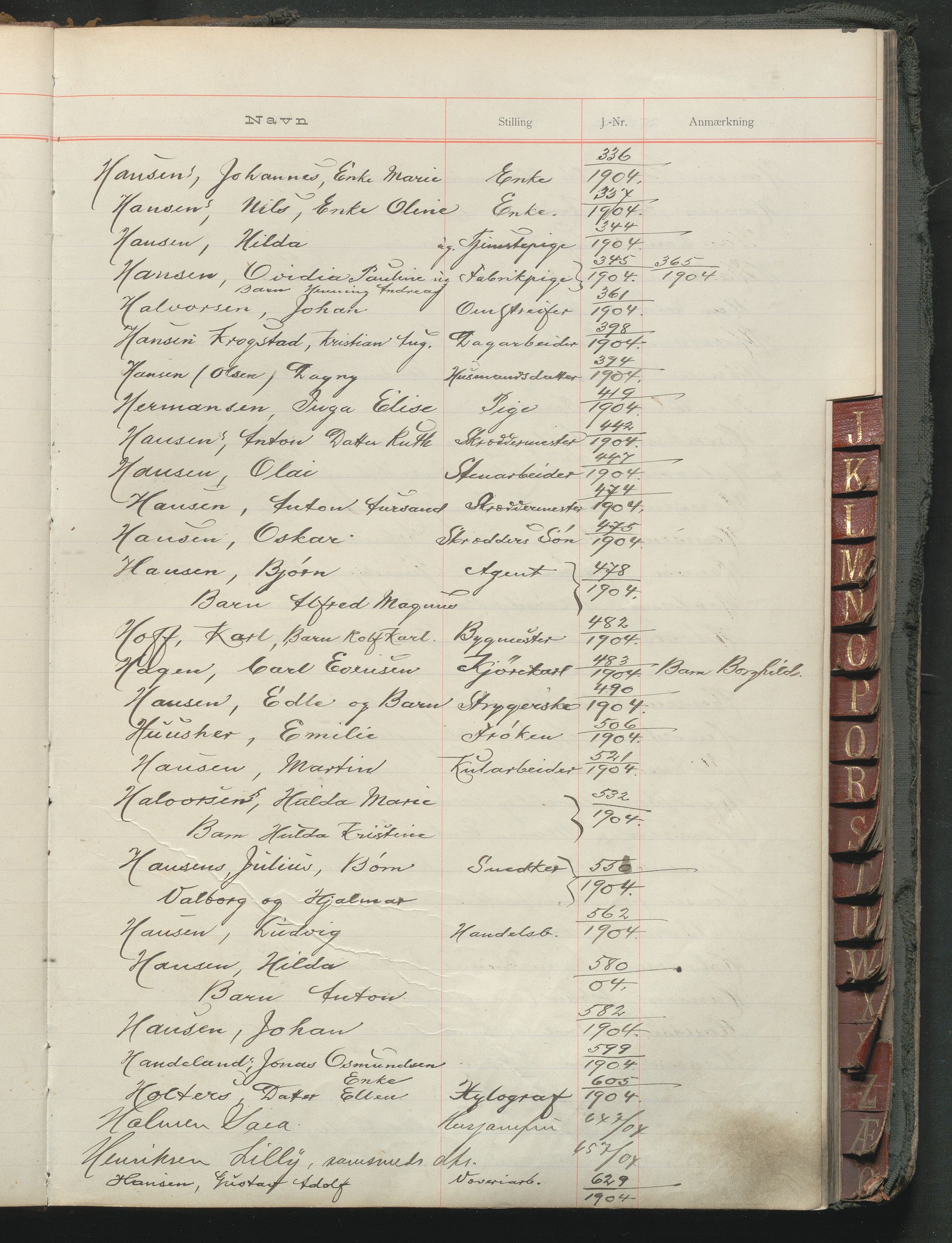 Fattigvesenet, OBA/A-20045/Fr/L0003: Klientregister, 1901-1908, p. 75