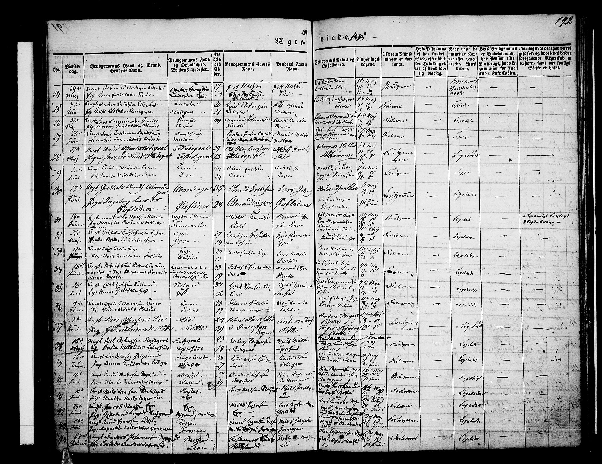 Voss sokneprestembete, AV/SAB-A-79001/H/Haa: Parish register (official) no. A 13, 1836-1851, p. 192