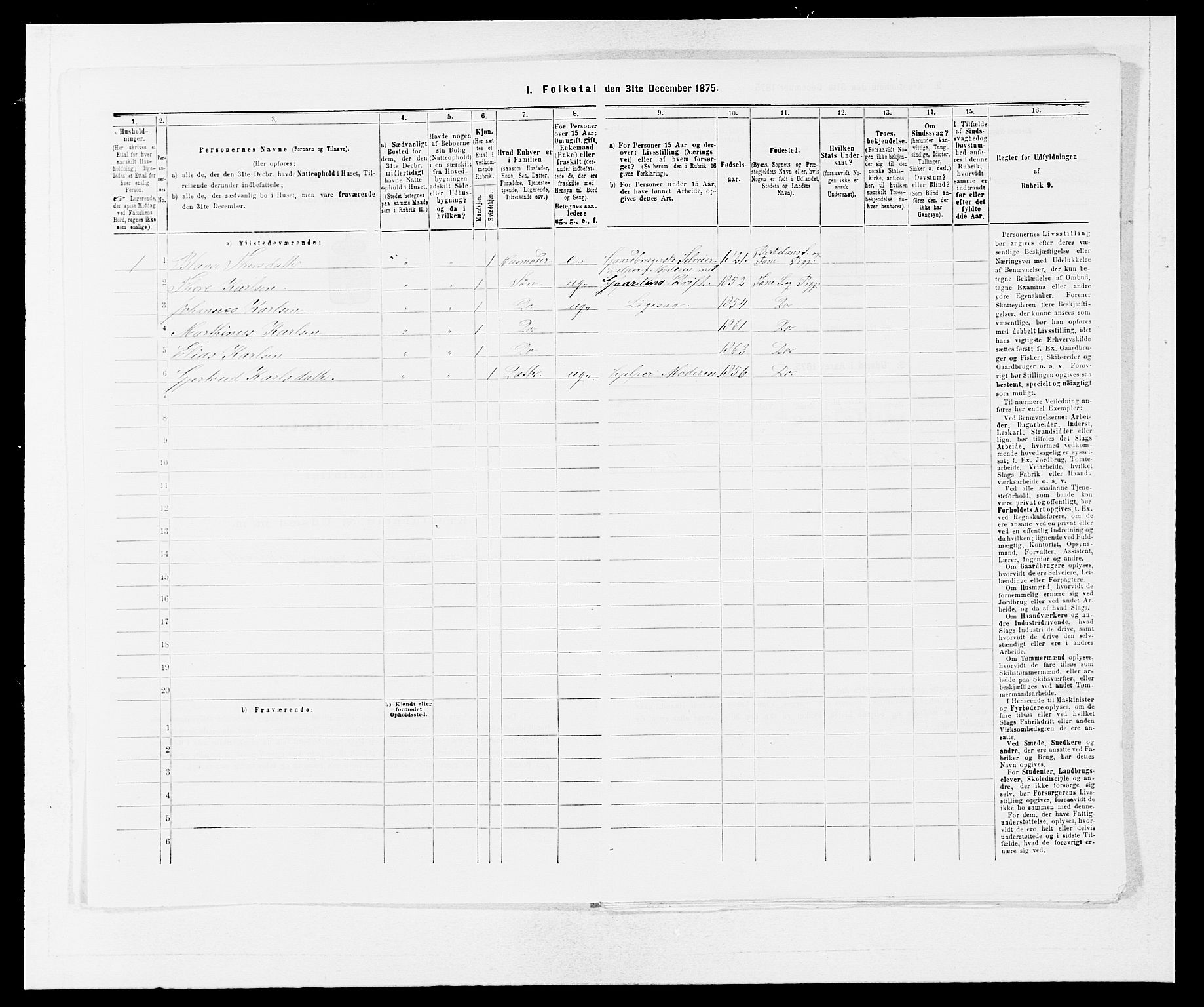 SAB, 1875 census for 1249P Fana, 1875, p. 733