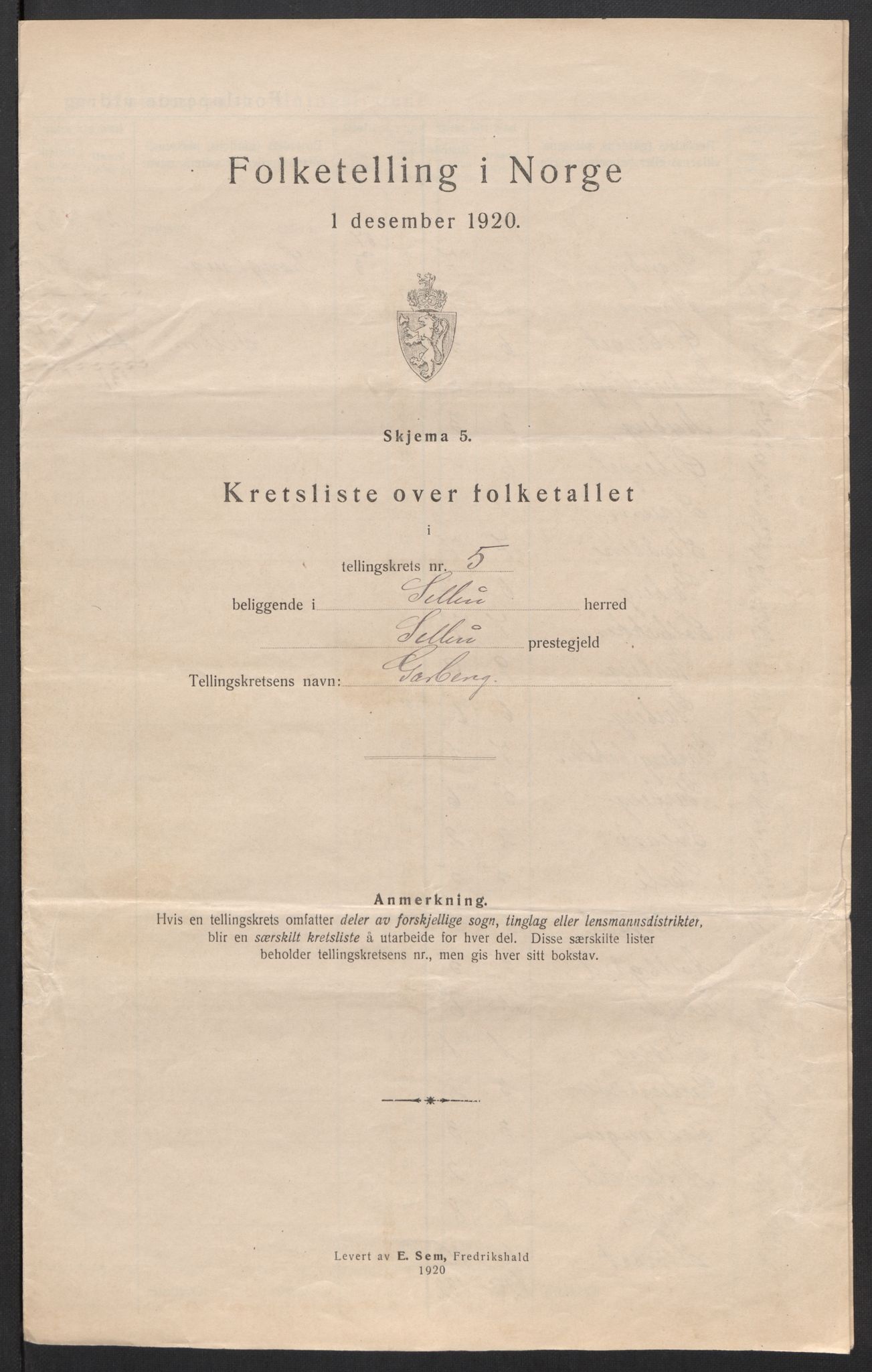 SAT, 1920 census for Selbu, 1920, p. 20