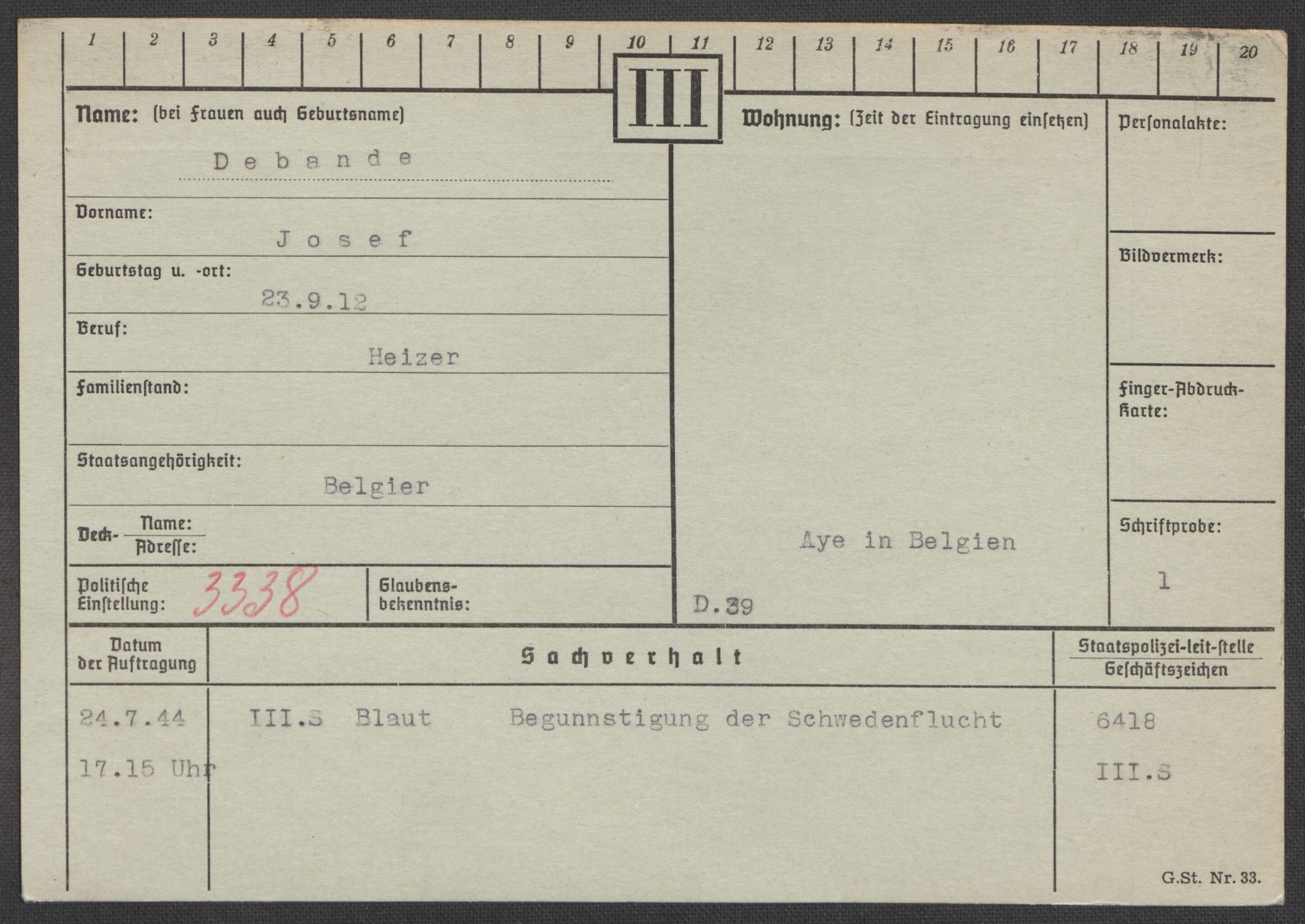 Befehlshaber der Sicherheitspolizei und des SD, RA/RAFA-5969/E/Ea/Eaa/L0002: Register over norske fanger i Møllergata 19: Bj-Eng, 1940-1945, p. 987